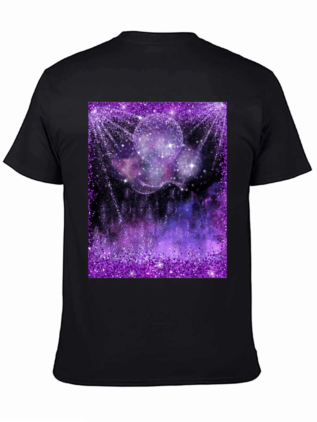 Galaxy Glitter Print Black T-Shirt
