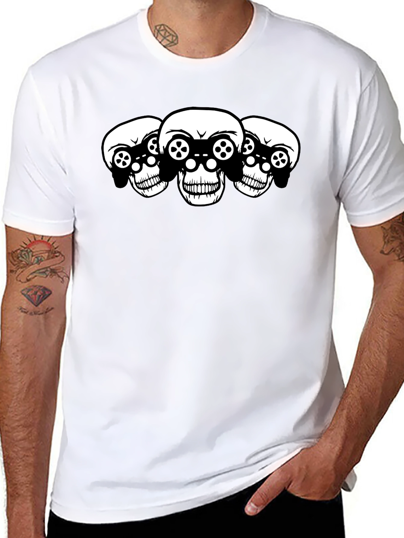 Gaming Skull T-Shirt - Black Cotton Graphic Tee