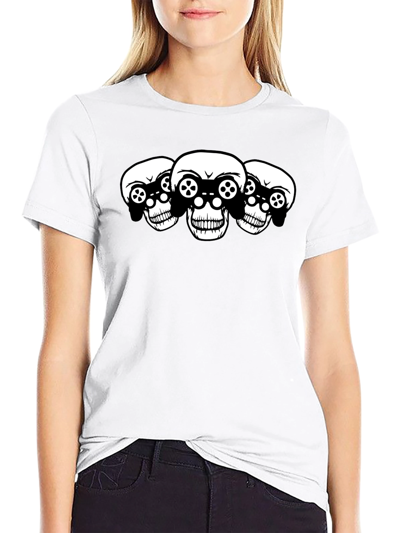 Gaming Skull T-Shirt - Black Cotton Graphic Tee