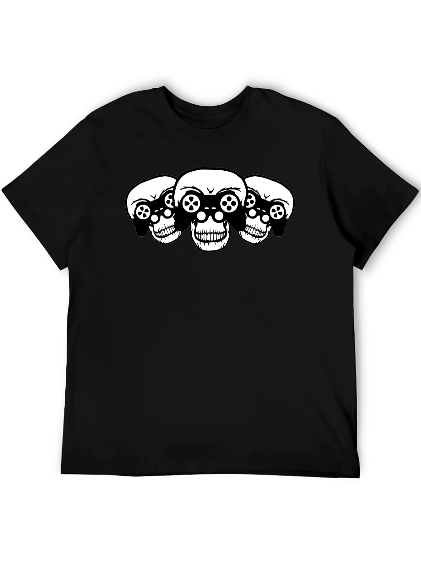 Gaming Skull T-Shirt - Black Cotton Graphic Tee