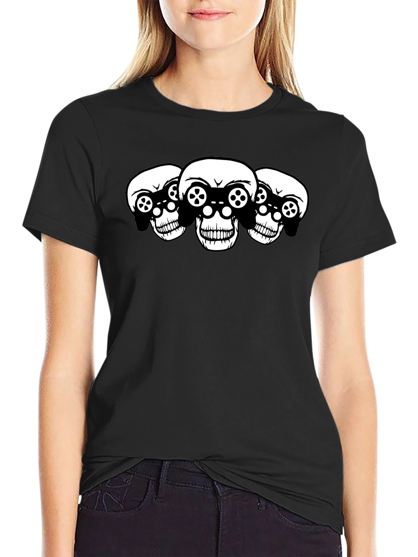 Gaming Skull T-Shirt - Black Cotton Graphic Tee