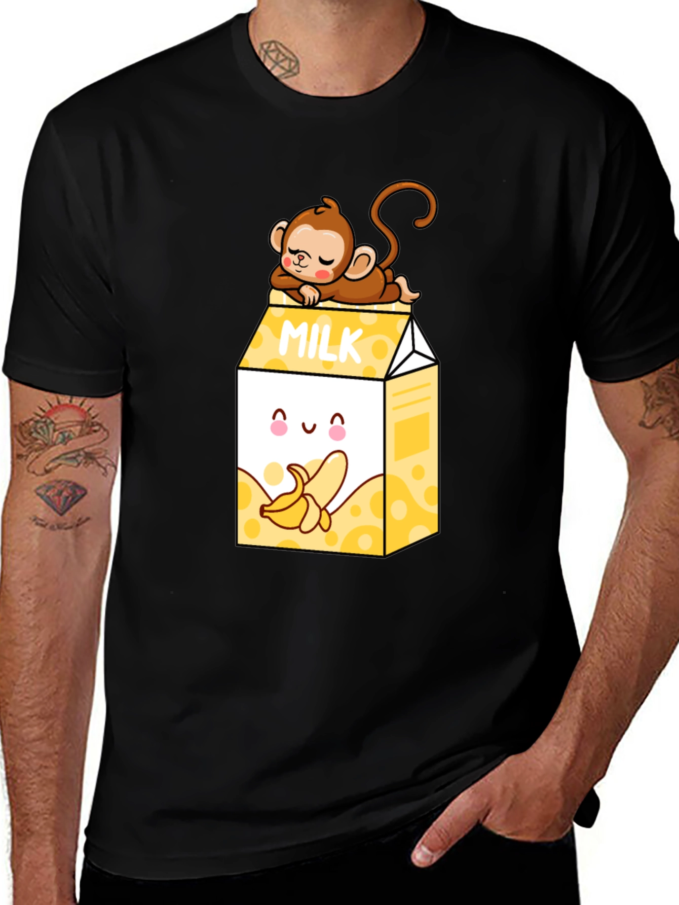 Banana Milk T-Shirt - Cute Cartoon Monkey Design
