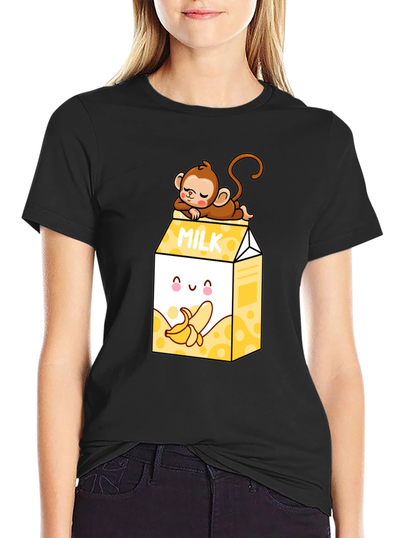 Banana Milk T-Shirt - Cute Cartoon Monkey Design