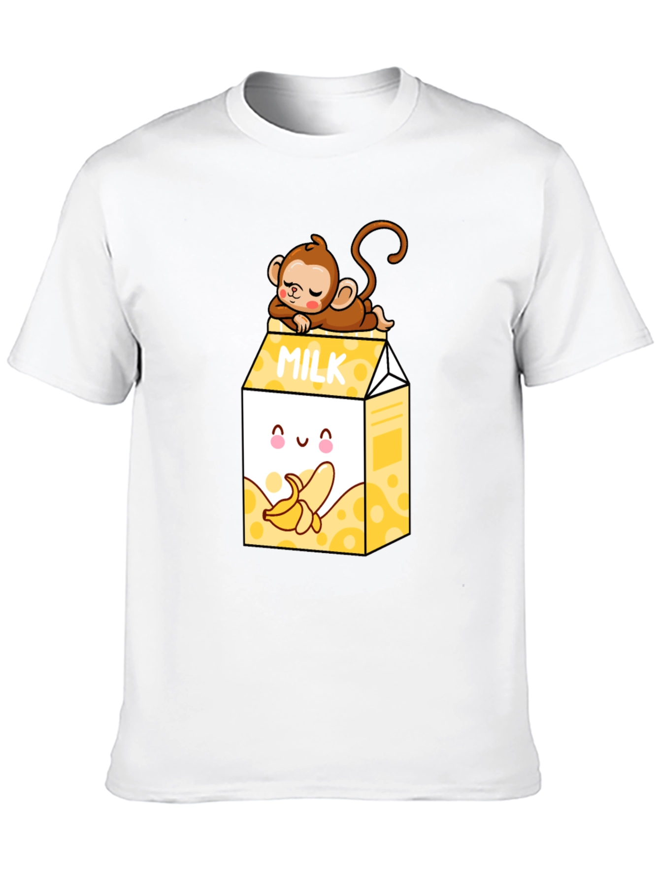 Banana Milk T-Shirt - Cute Cartoon Monkey Design