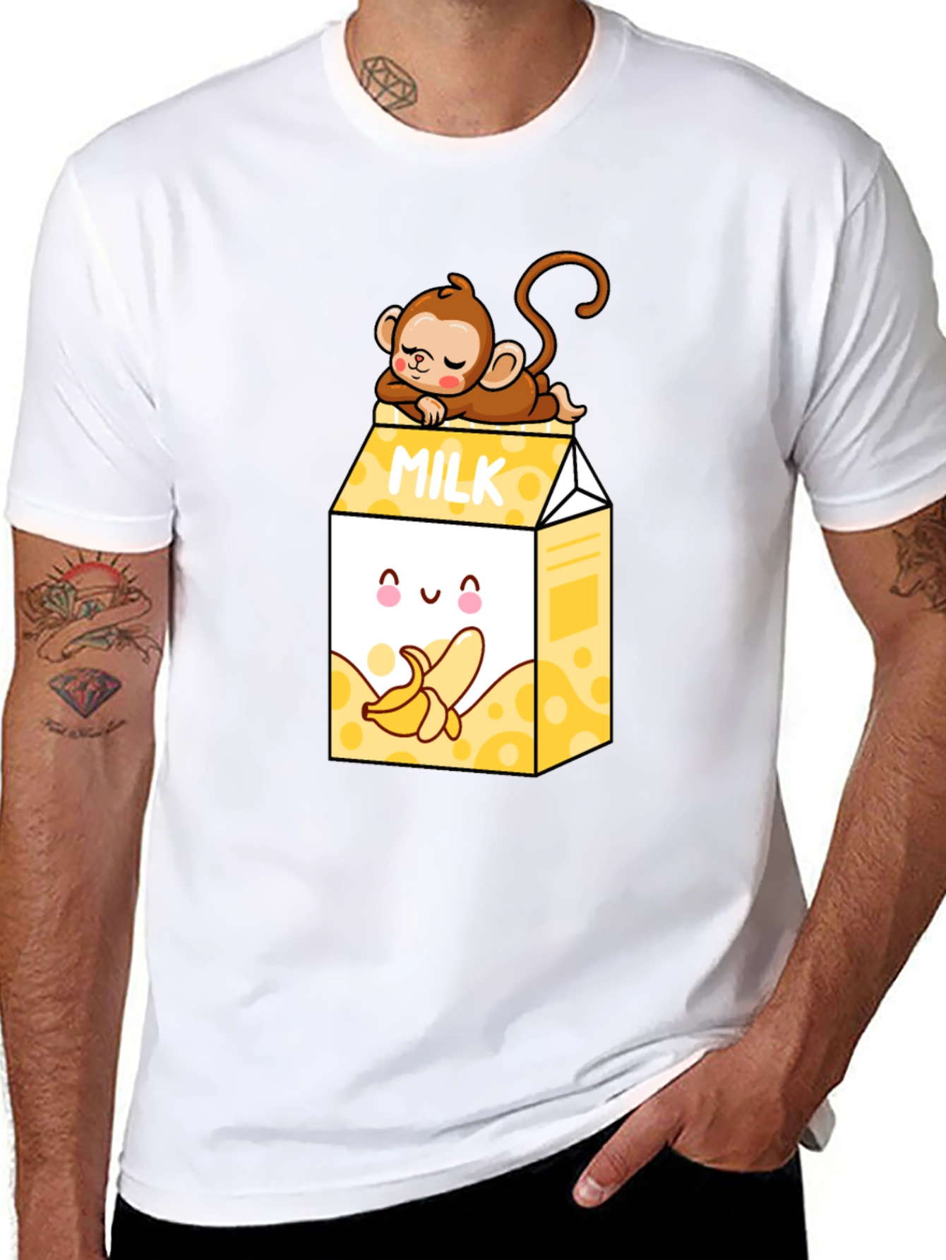 Banana Milk T-Shirt - Cute Cartoon Monkey Design