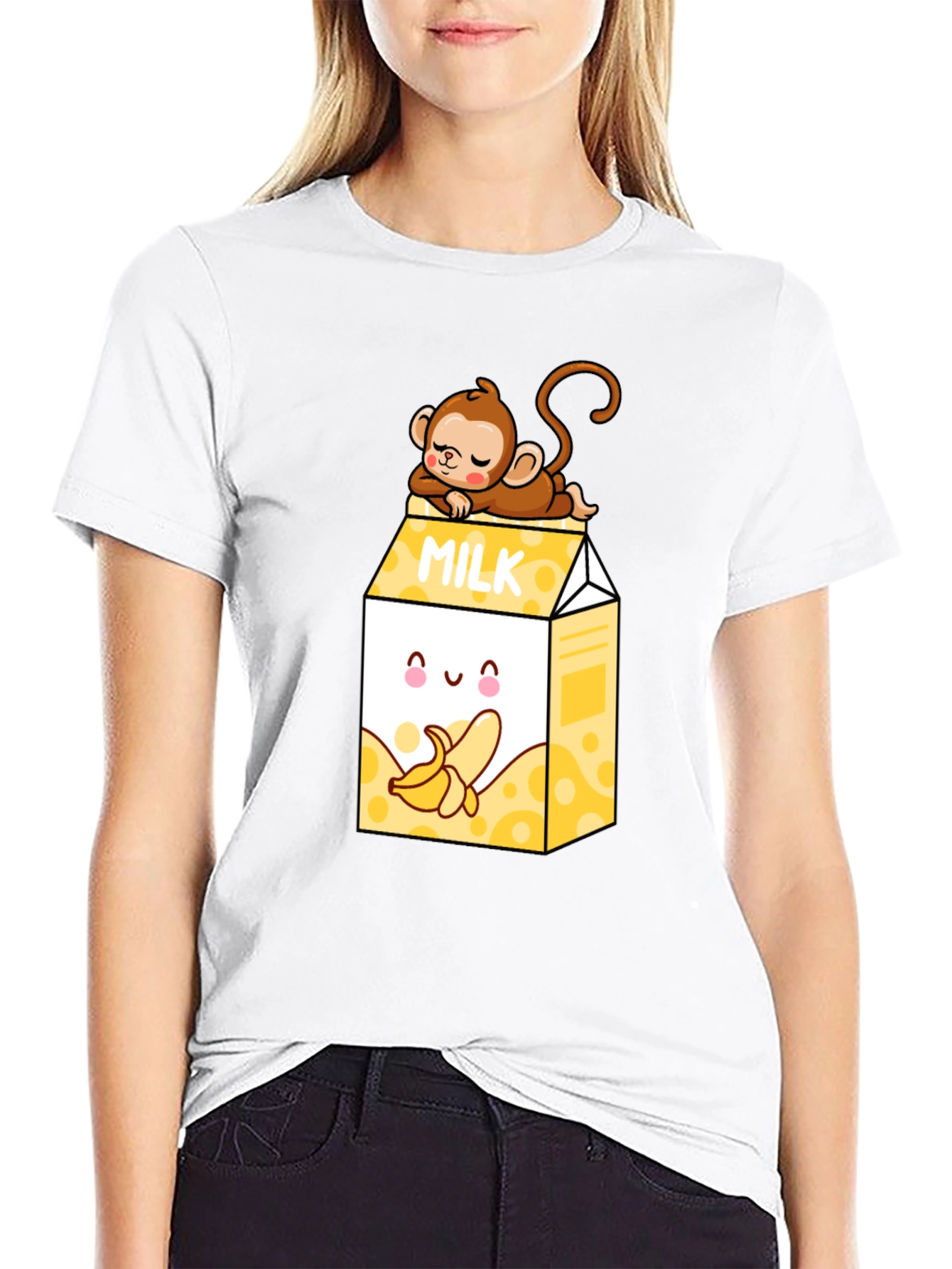 Banana Milk T-Shirt - Cute Cartoon Monkey Design