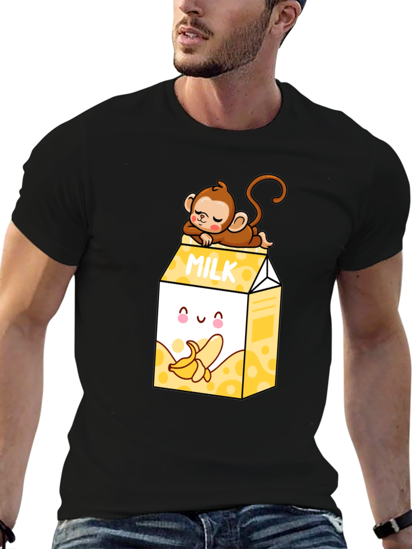 Banana Milk T-Shirt - Cute Cartoon Monkey Design