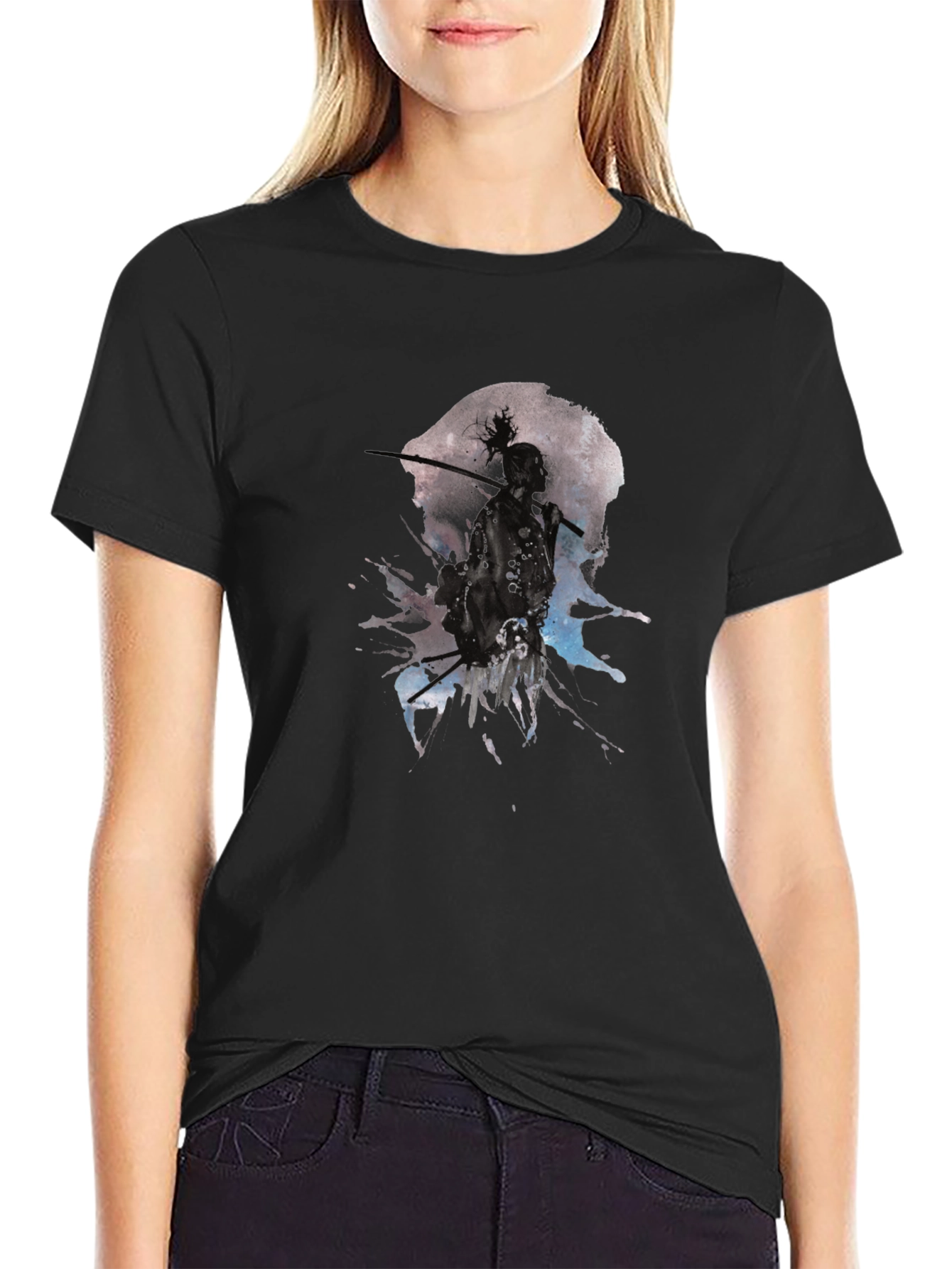 Samurai Moon Splash Black Graphic Tee