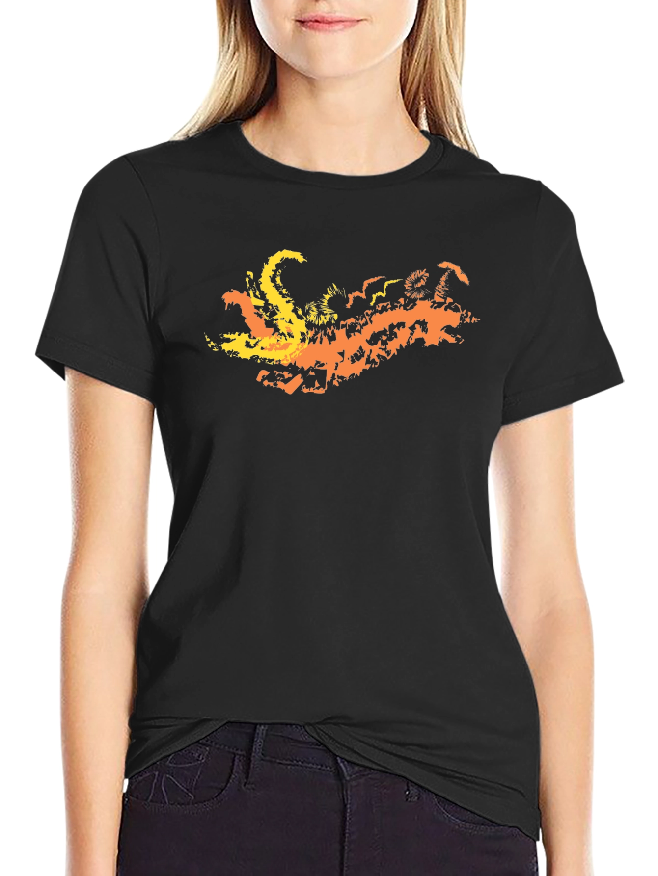 Fiery Dragon Graphic Tee - Black Cotton Blend T-Shirt