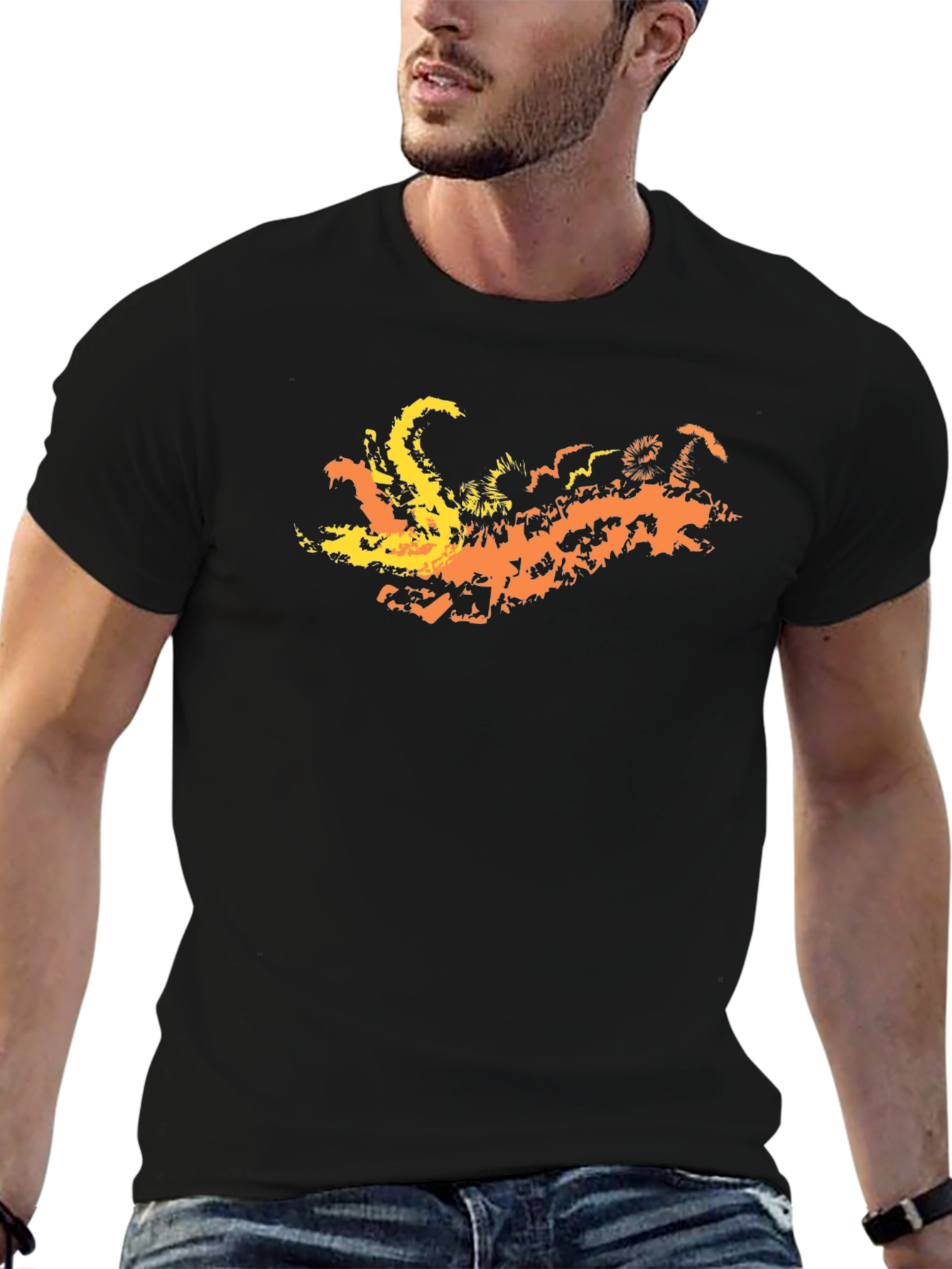 Fiery Dragon Graphic Tee - Black Cotton Blend T-Shirt