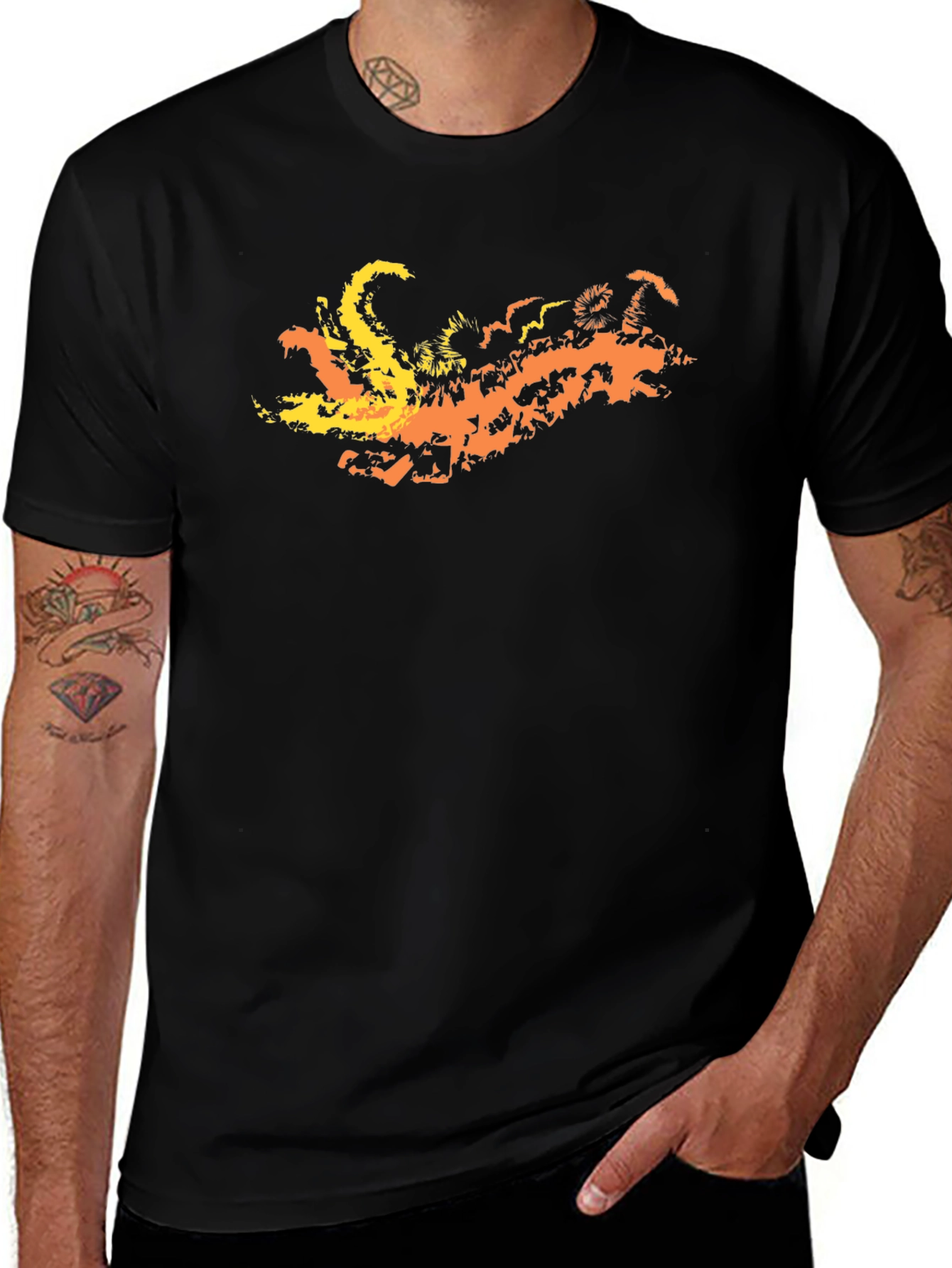 Fiery Dragon Graphic Tee - Black Cotton Blend T-Shirt