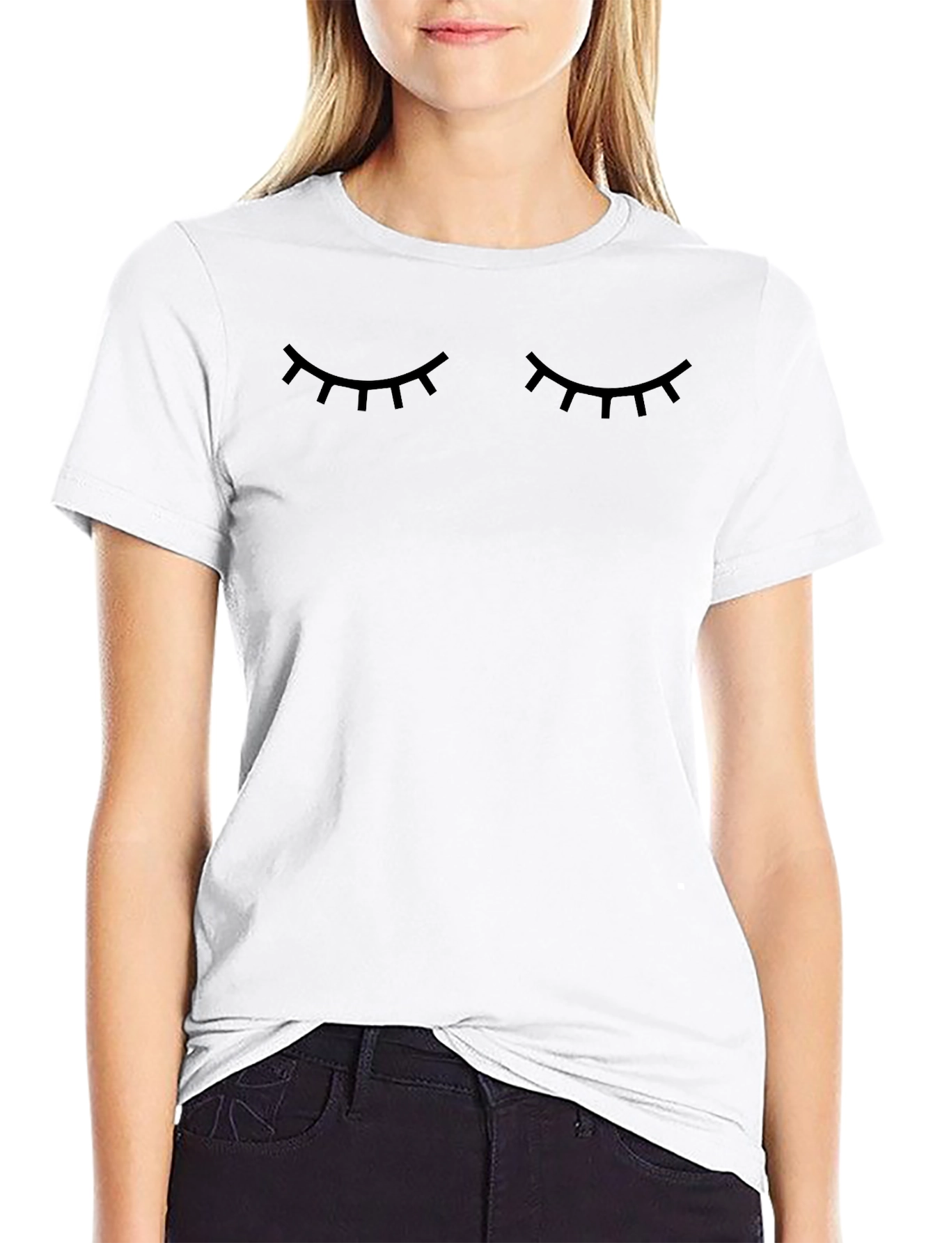 Eyes Closed Graphic Tee - Black Cotton Casual T-Shirt