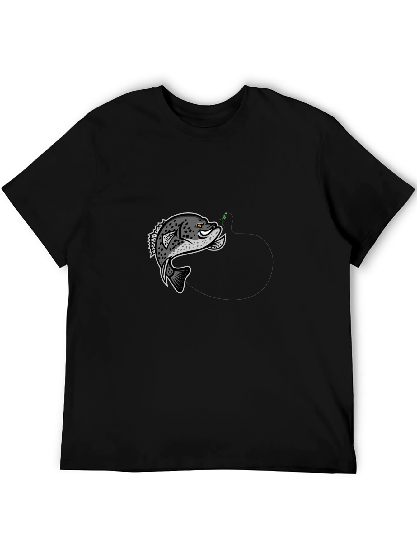 Black T-Shirt with Cartoon Crappie Fish Design
