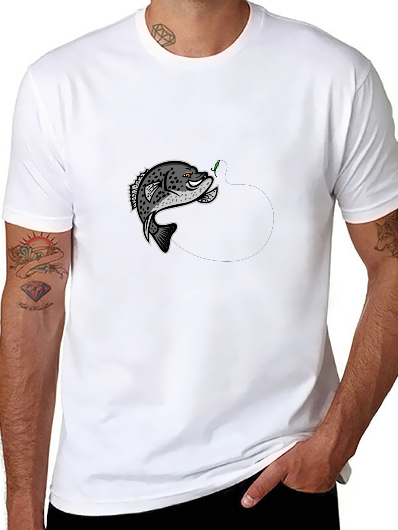 Black T-Shirt with Cartoon Crappie Fish Design
