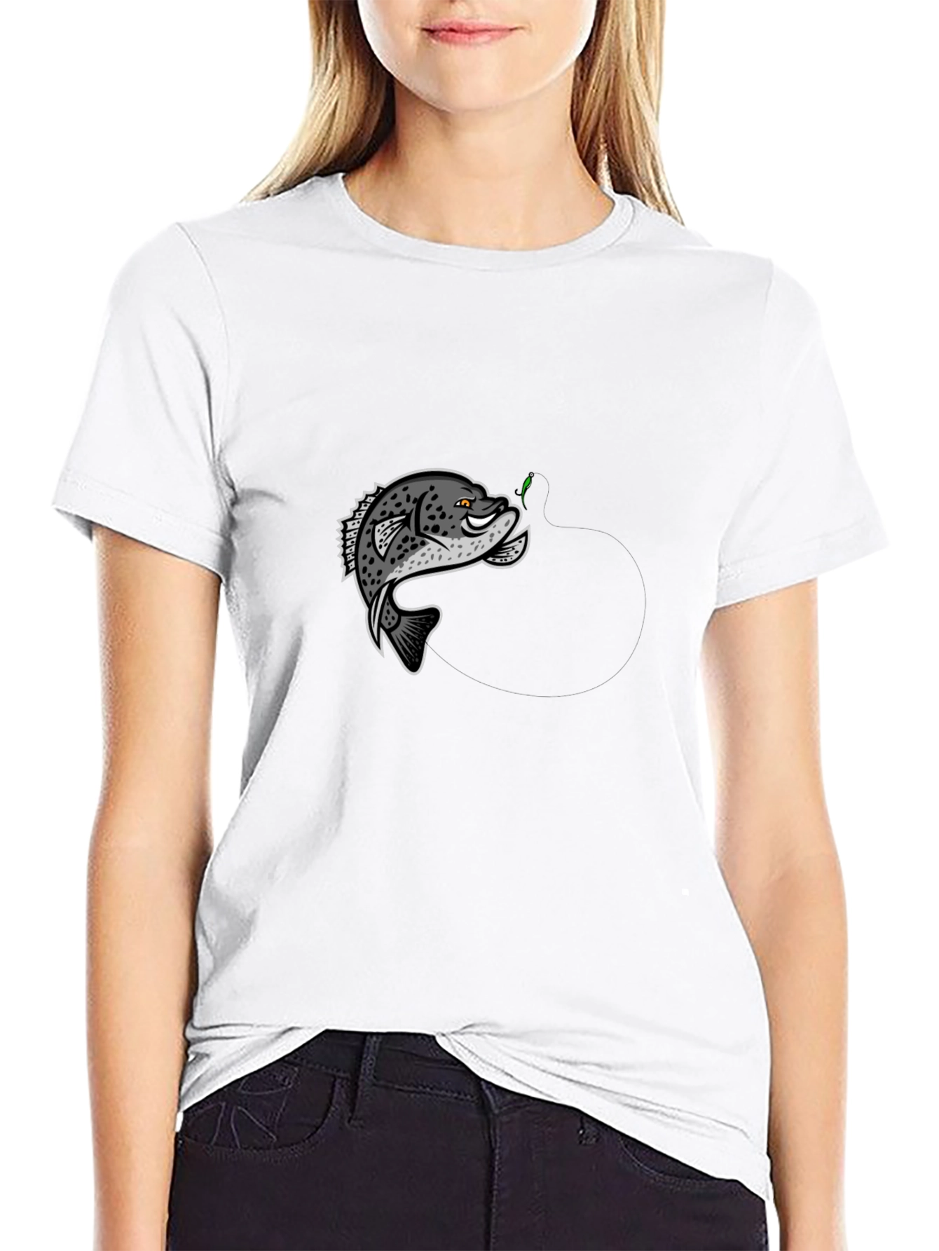 Black T-Shirt with Cartoon Crappie Fish Design
