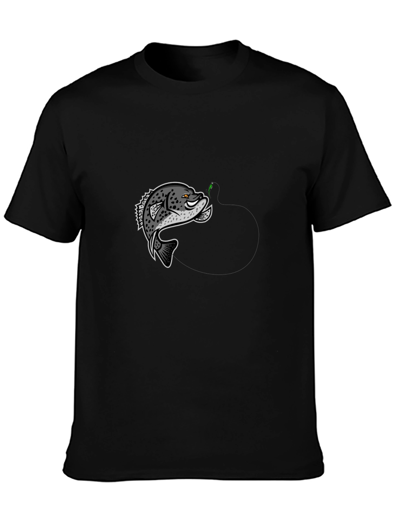 Black T-Shirt with Cartoon Crappie Fish Design
