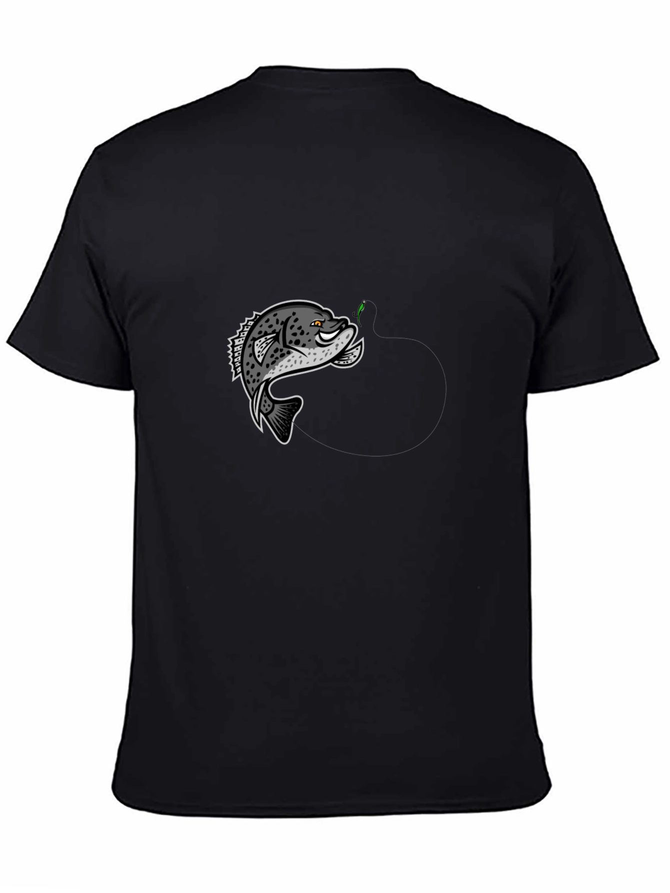 Black T-Shirt with Cartoon Crappie Fish Design