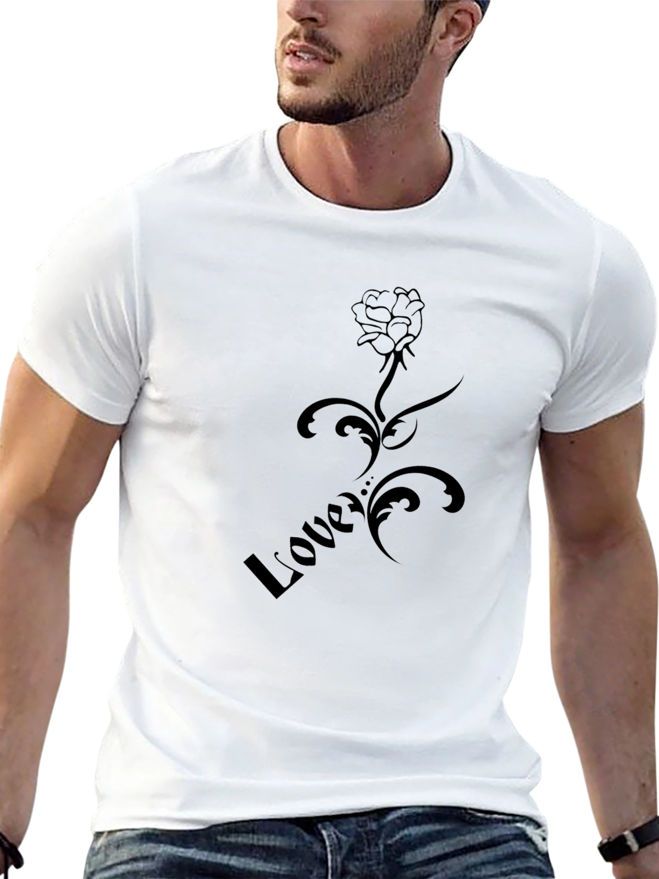 Stylish Black Love Rose Graphic T-Shirt