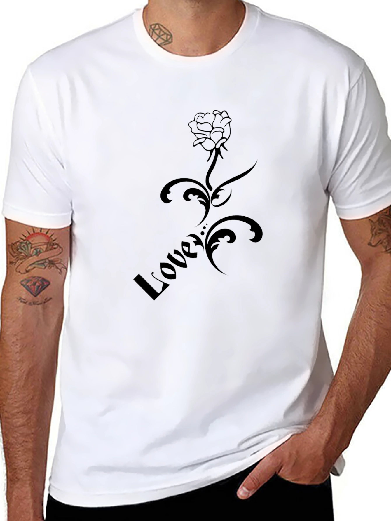 Stylish Black Love Rose Graphic T-Shirt