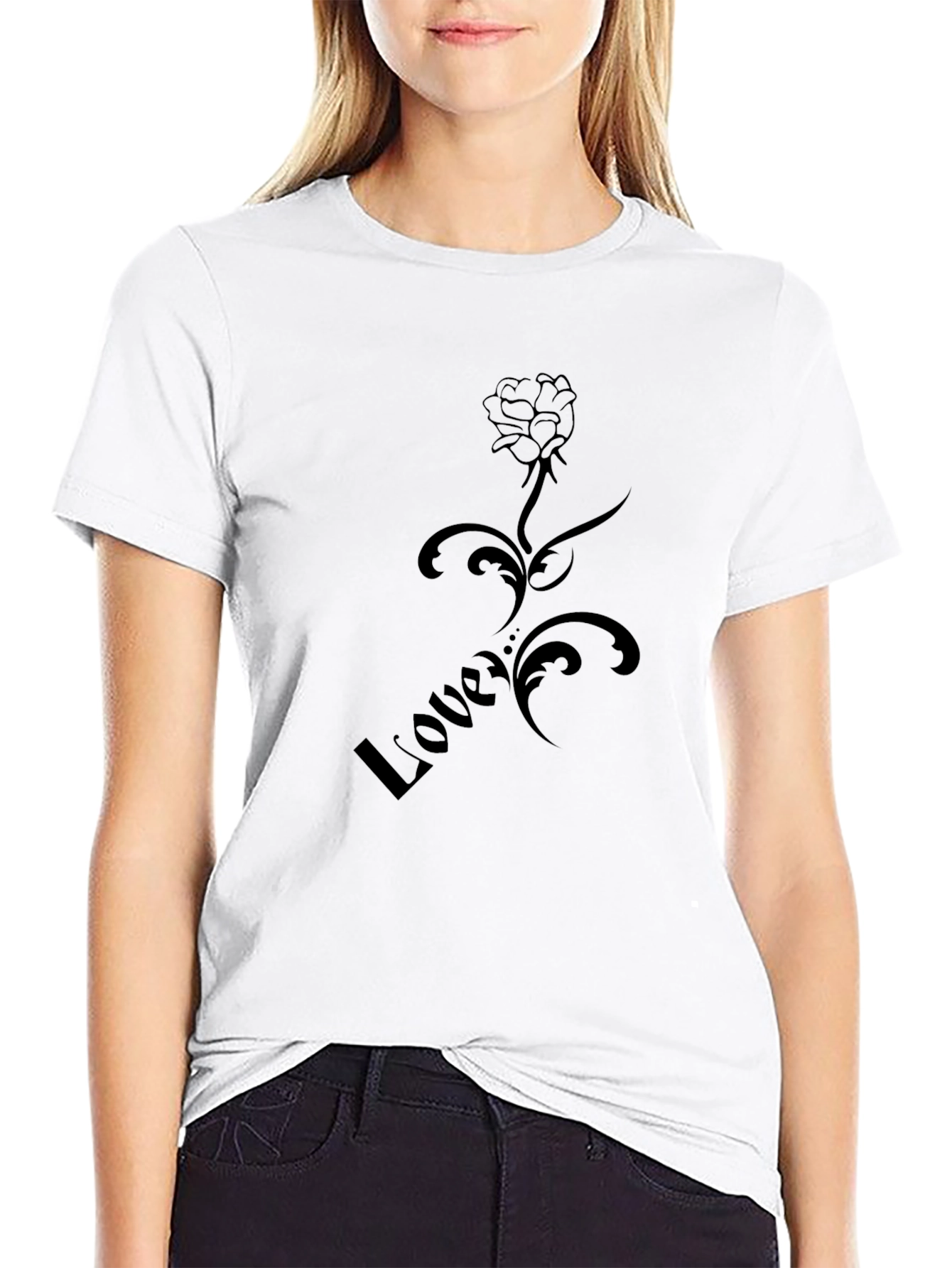 Stylish Black Love Rose Graphic T-Shirt