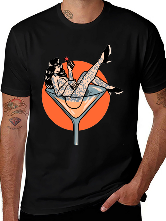Tattooed Pin-Up Martini Glass Graphic T-Shirt