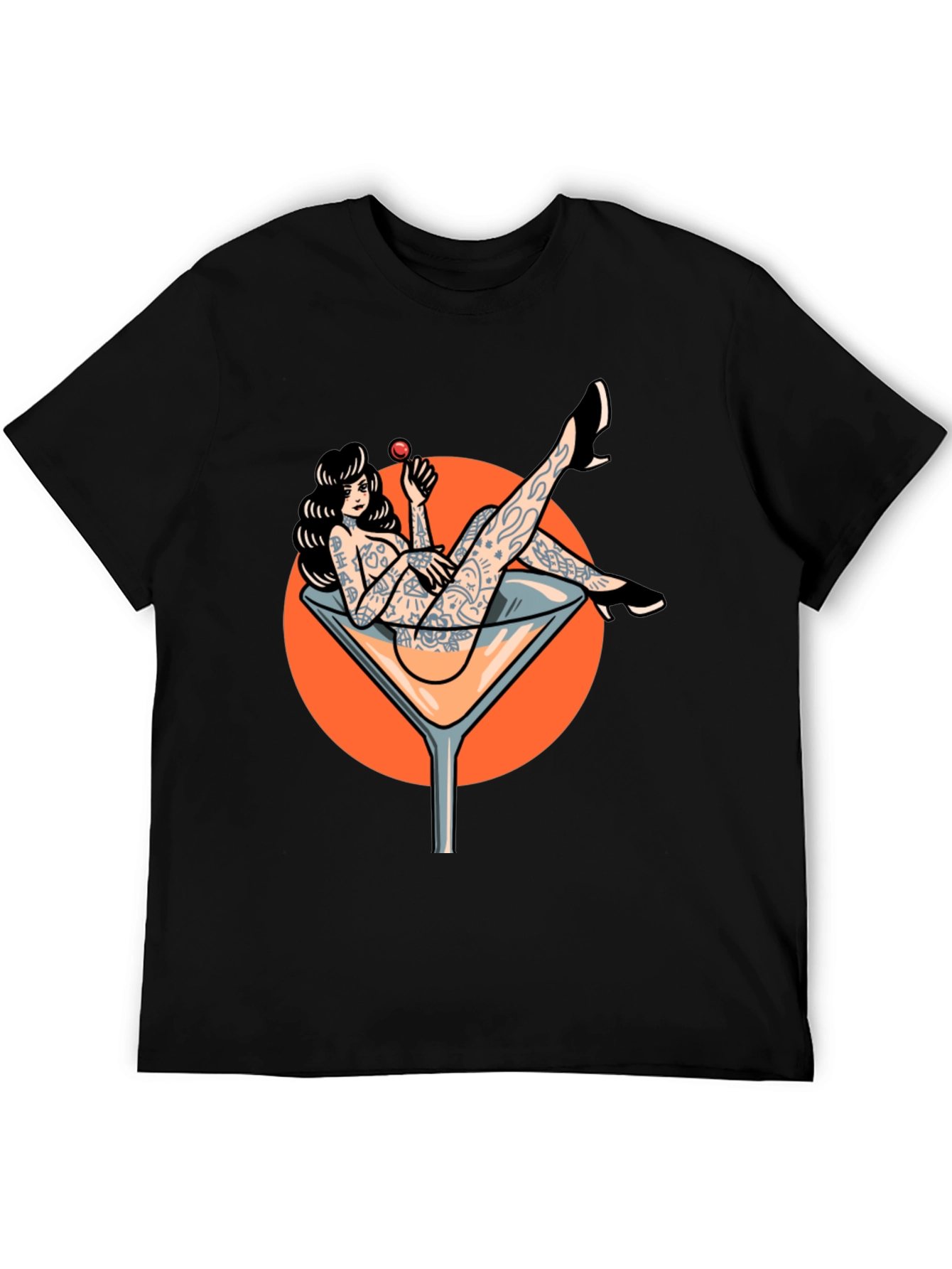 Tattooed Pin-Up Martini Glass Graphic T-Shirt