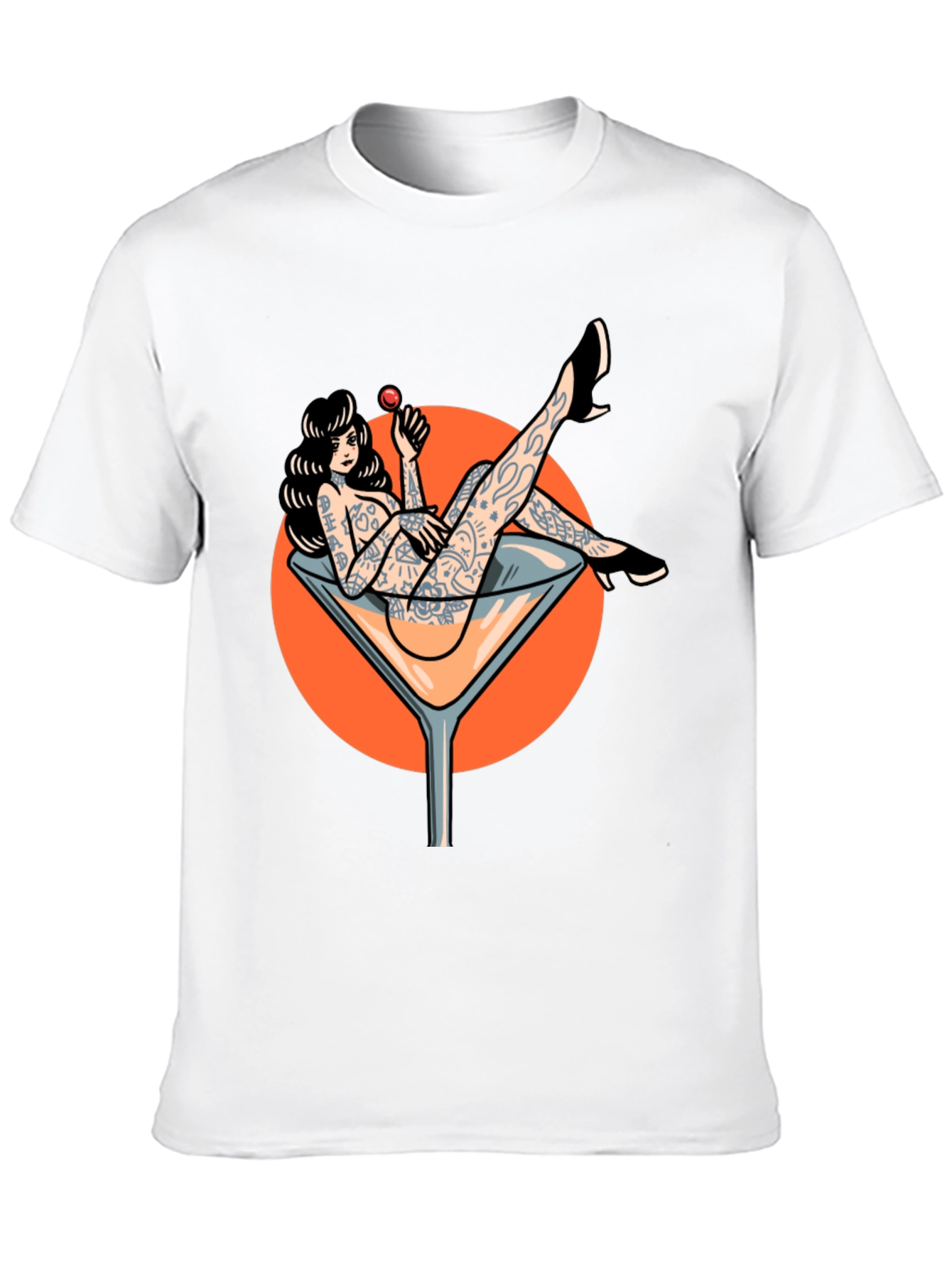 Tattooed Pin-Up Martini Glass Graphic T-Shirt
