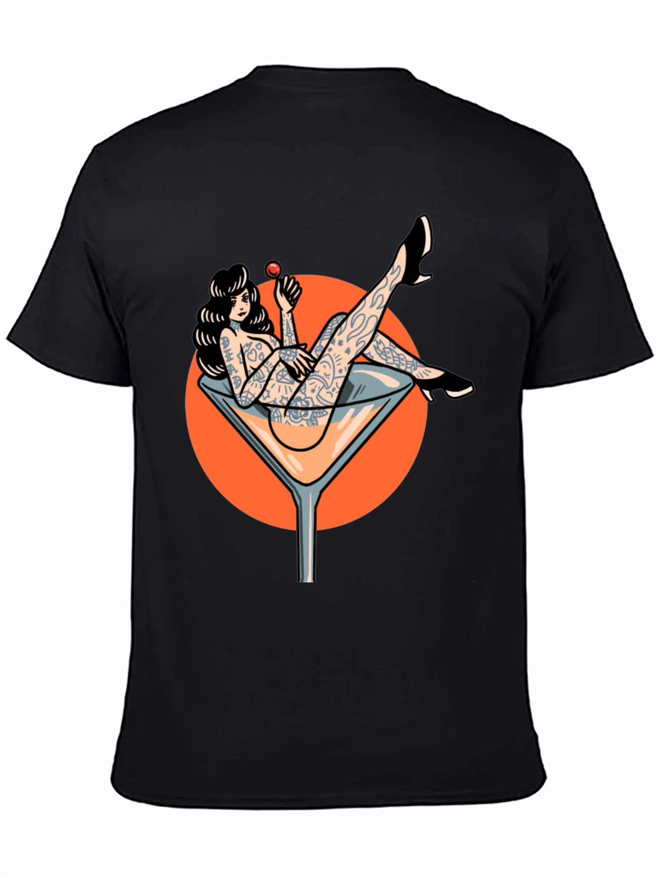 Tattooed Pin-Up Martini Glass Graphic T-Shirt