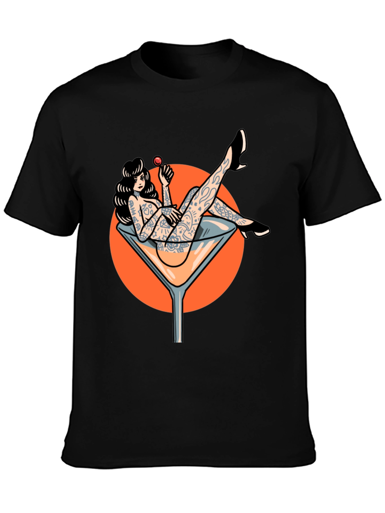 Tattooed Pin-Up Martini Glass Graphic T-Shirt
