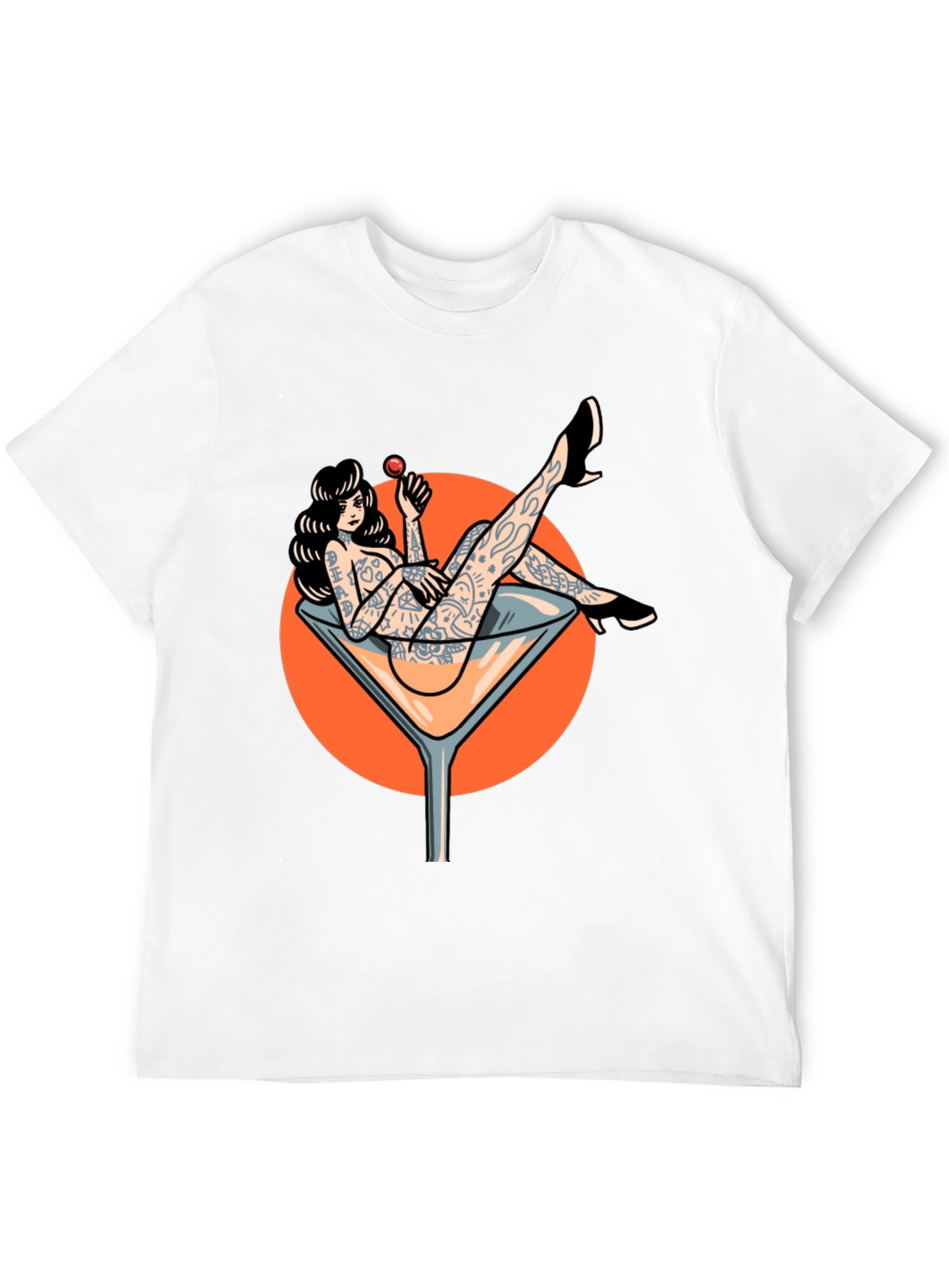 Tattooed Pin-Up Martini Glass Graphic T-Shirt