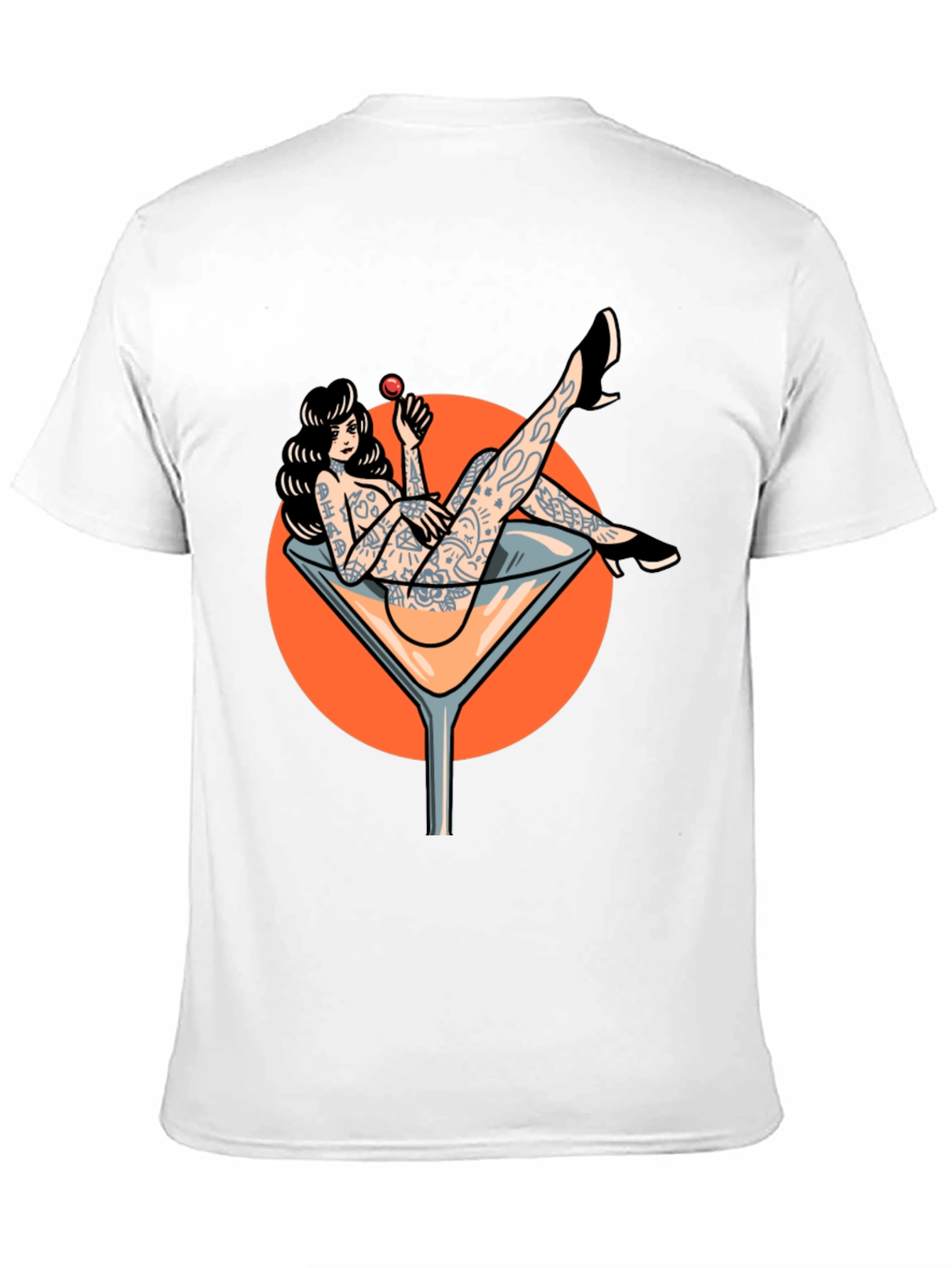 Tattooed Pin-Up Martini Glass Graphic T-Shirt