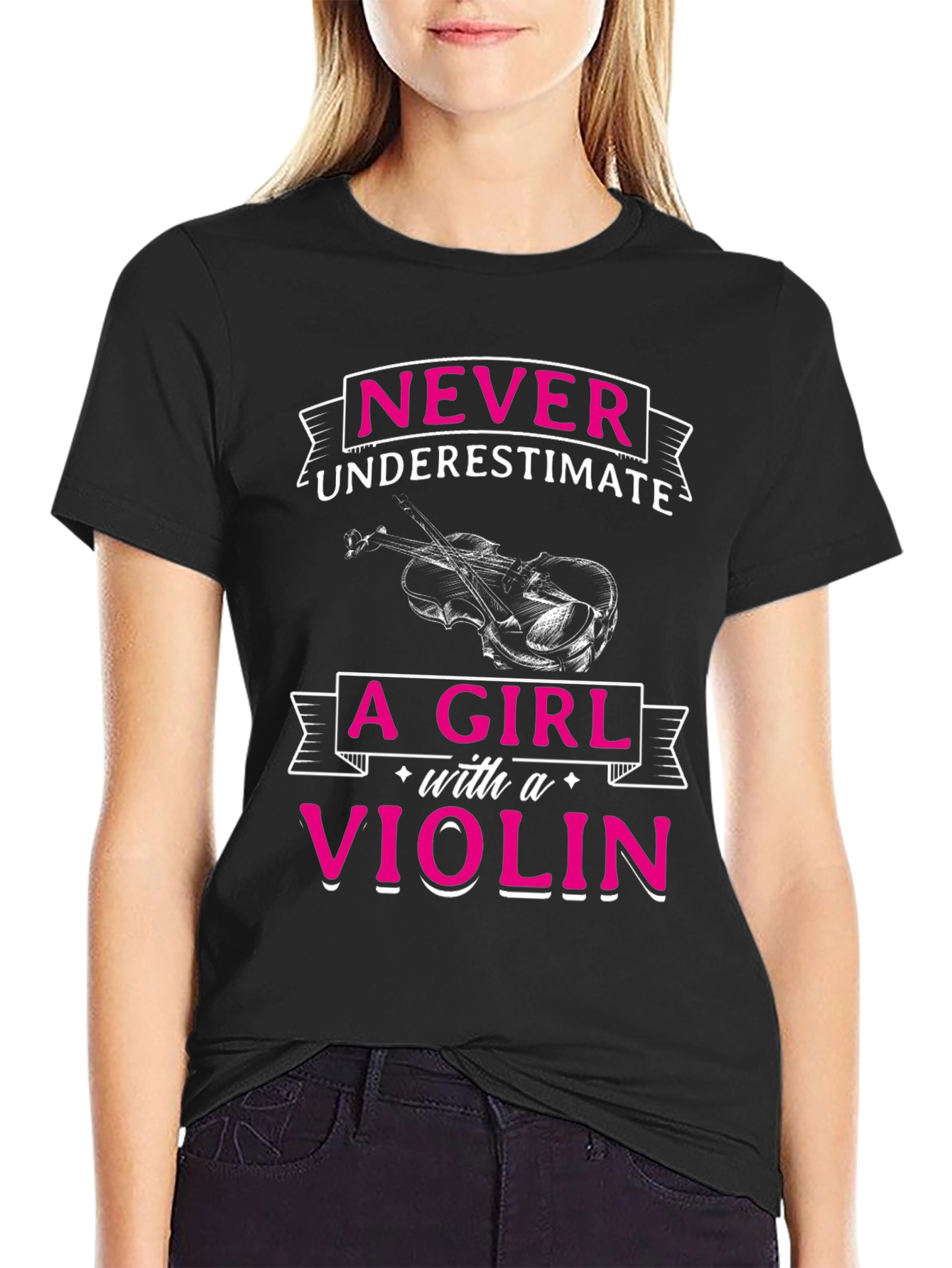 Never Underestimate A Girl With A Violin Graphic Tee