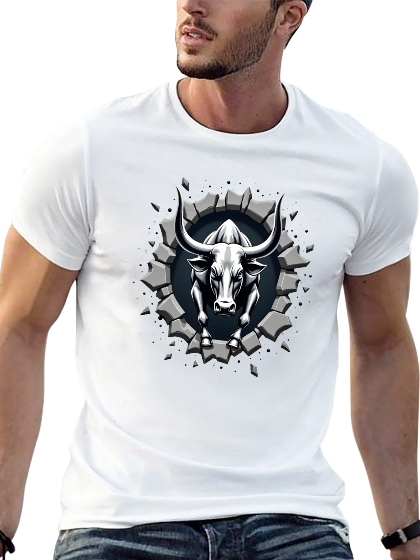 Bull Graphic Print Black T-Shirt