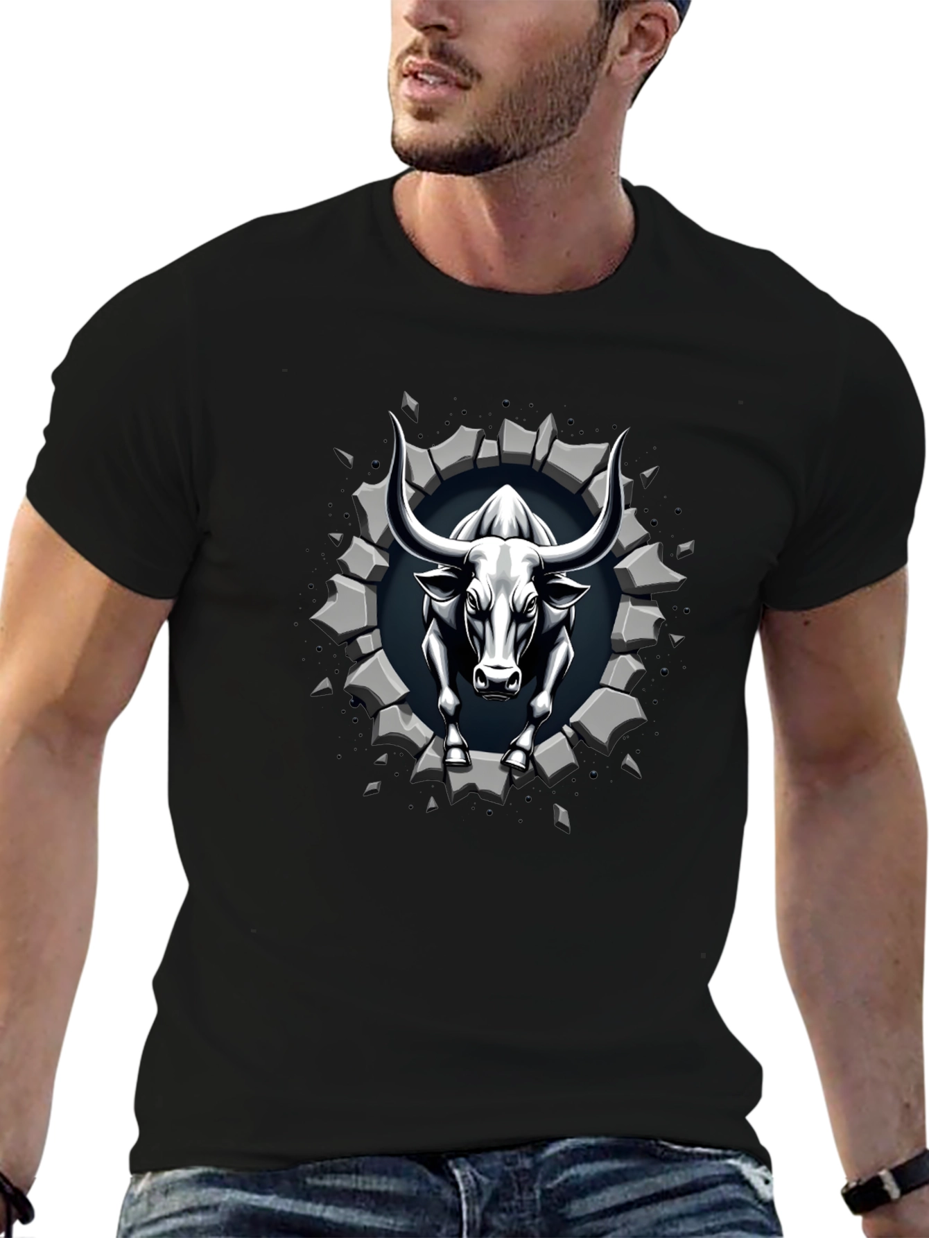 Bull Graphic Print Black T-Shirt