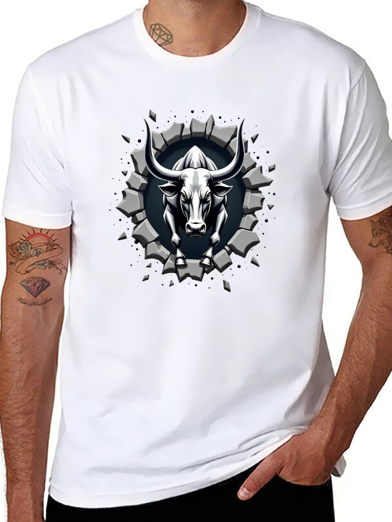 Bull Graphic Print Black T-Shirt