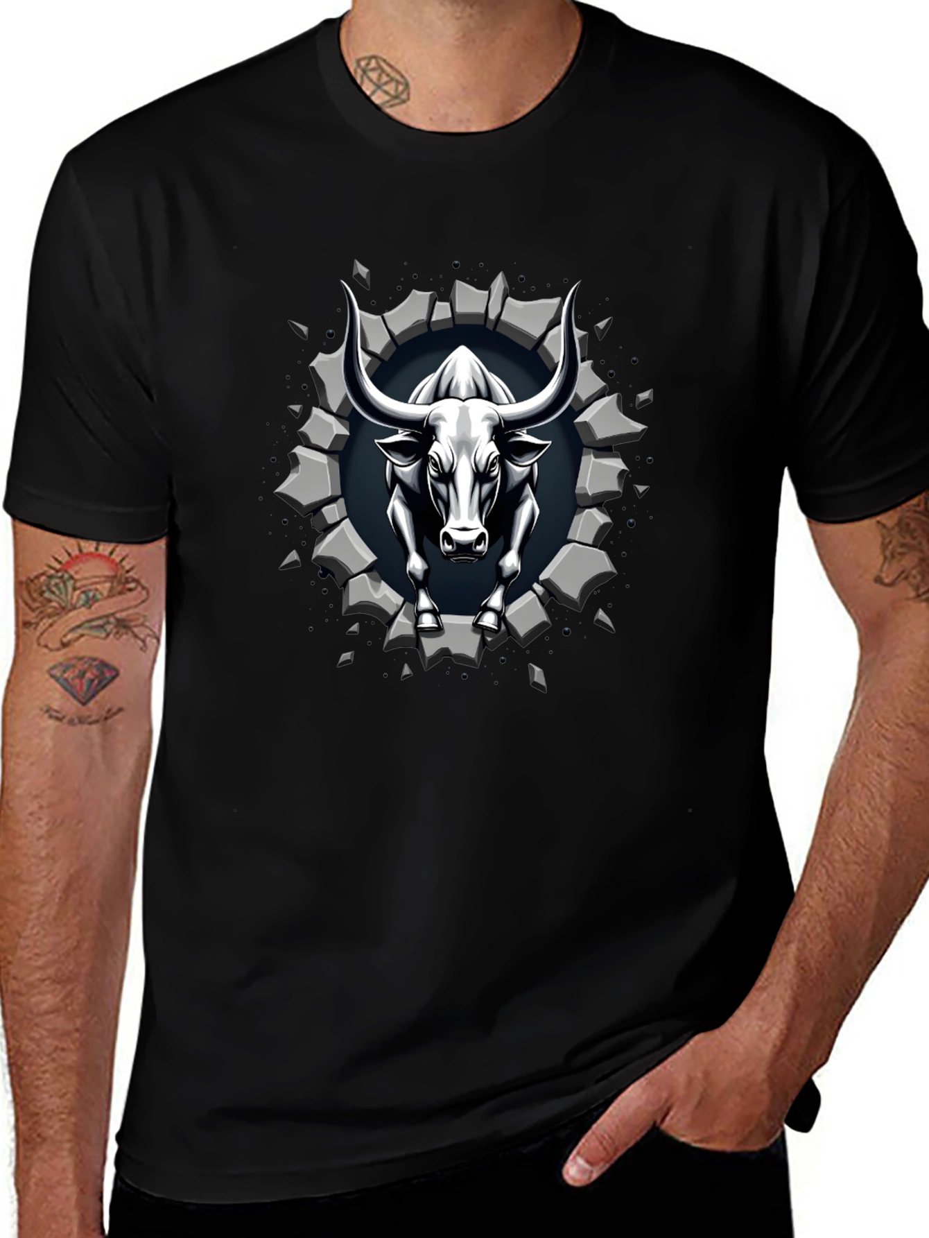 Bull Graphic Print Black T-Shirt