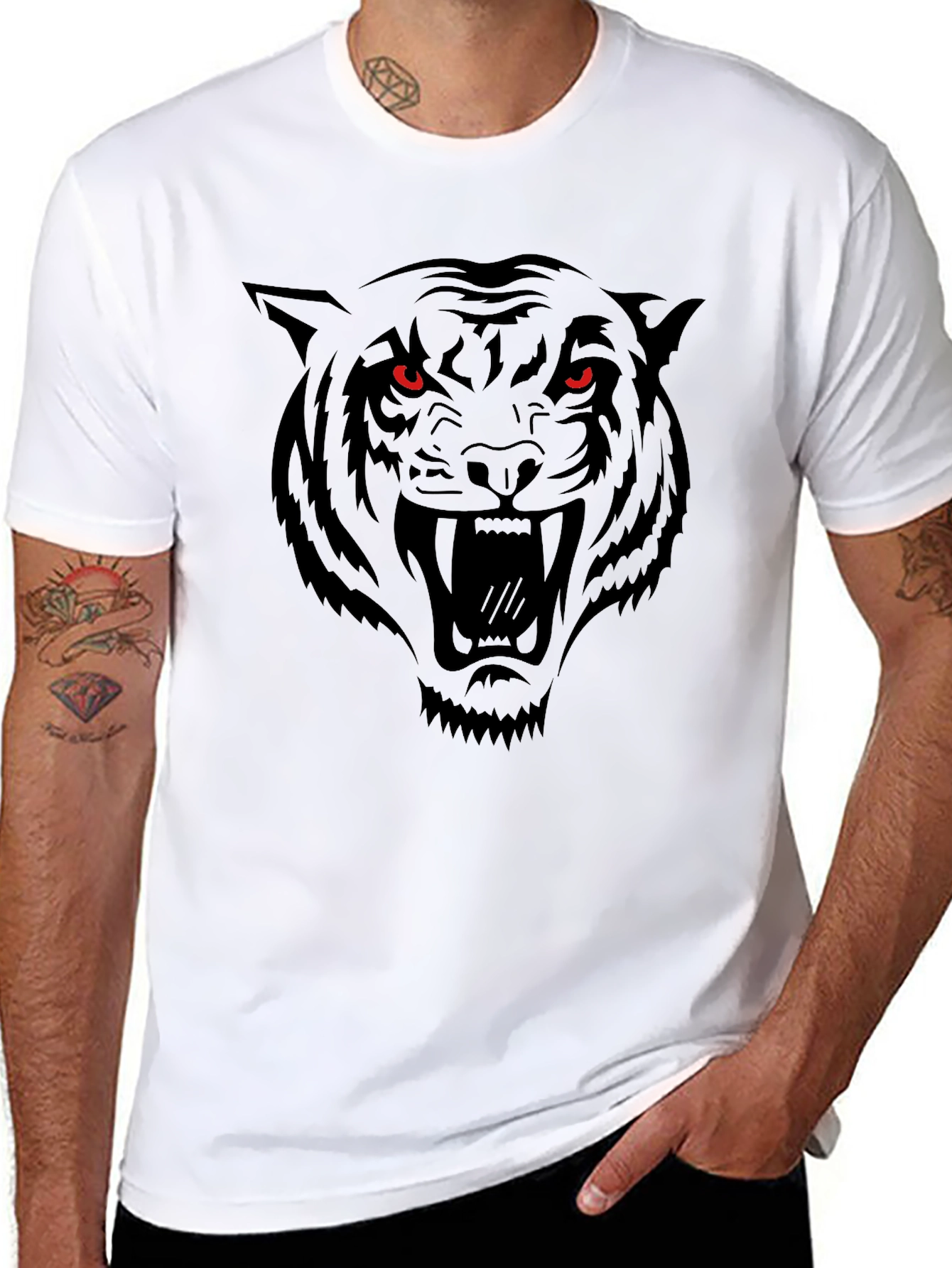 Mens Black Tiger Graphic Tee - Fierce Design