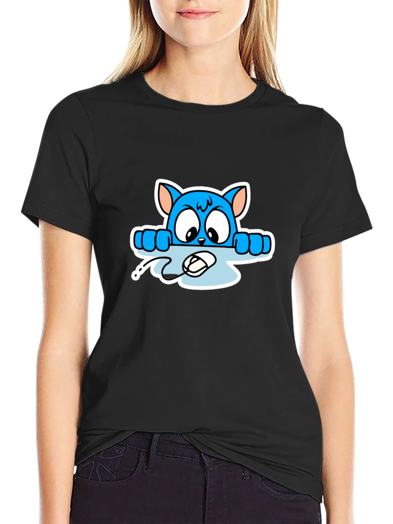 Cartoon Cat T-Shirt - Black