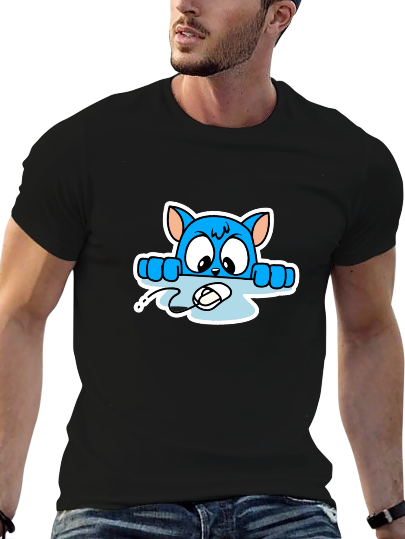 Cartoon Cat T-Shirt - Black