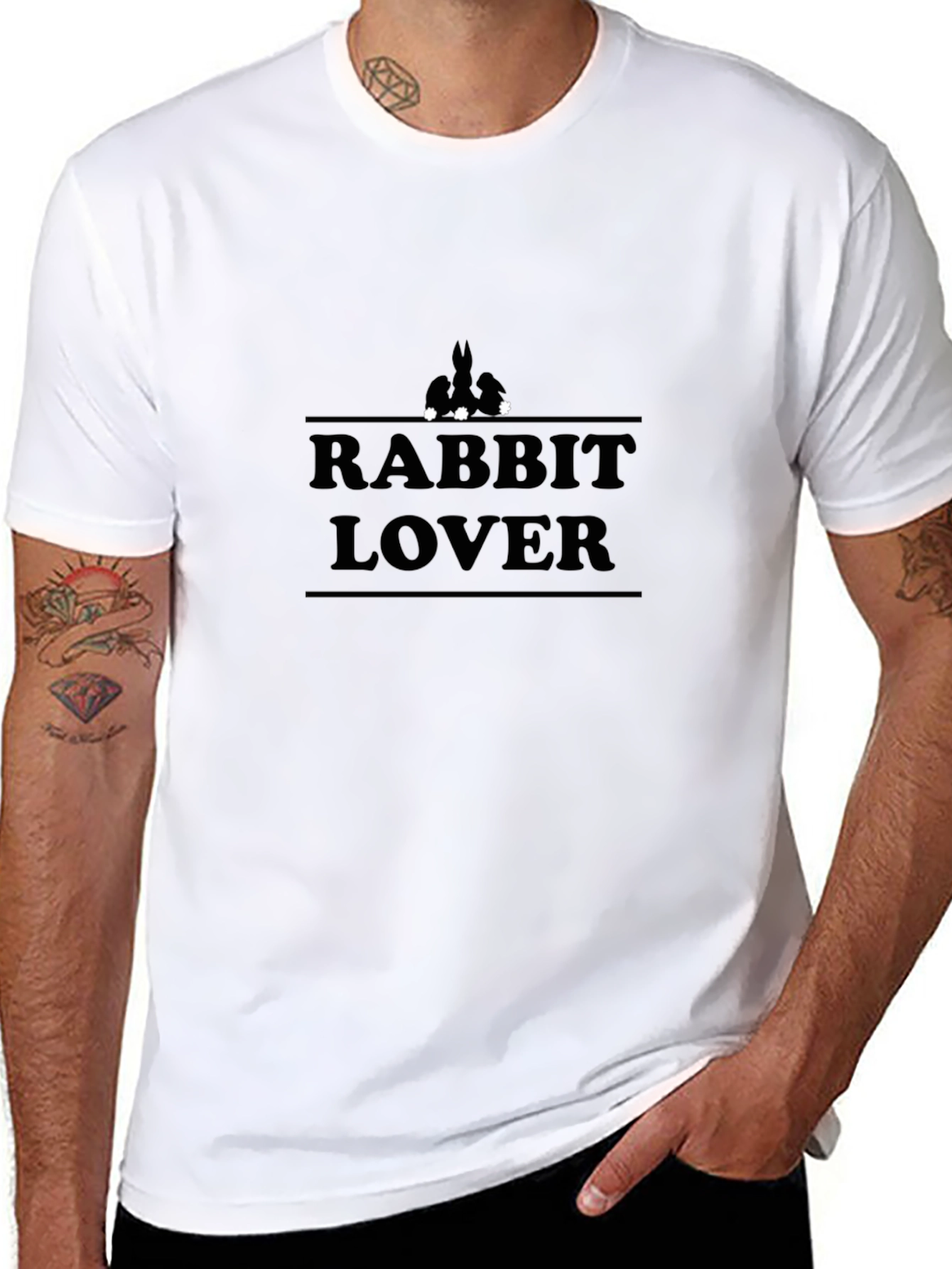 Rabbit Lover Graphic Tee - Black Cotton T-Shirt