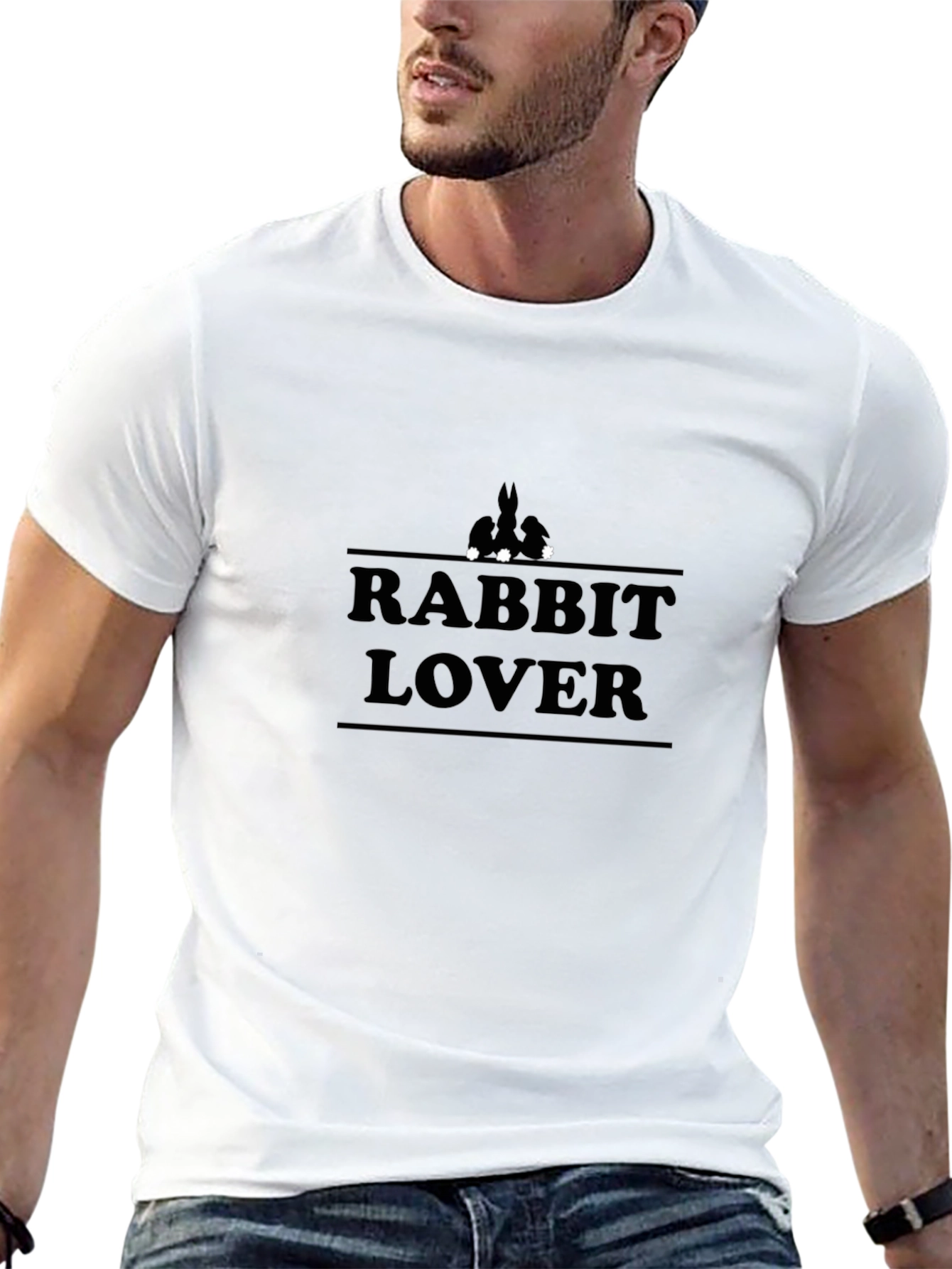 Rabbit Lover Graphic Tee - Black Cotton T-Shirt