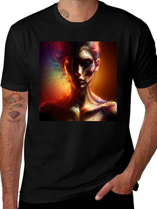 Artistic Portrait Print Black T-Shirt