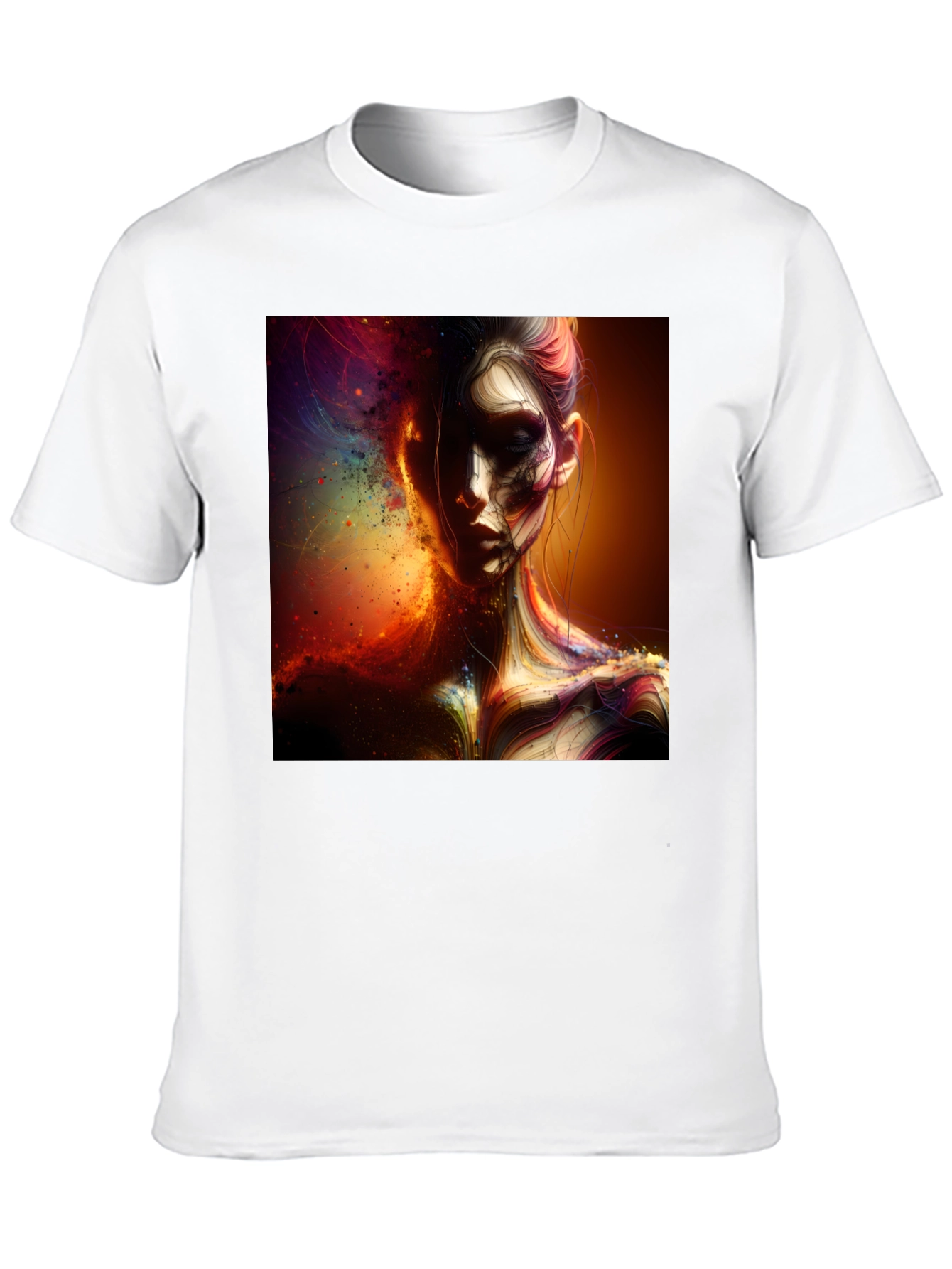 Artistic Portrait Print Black T-Shirt