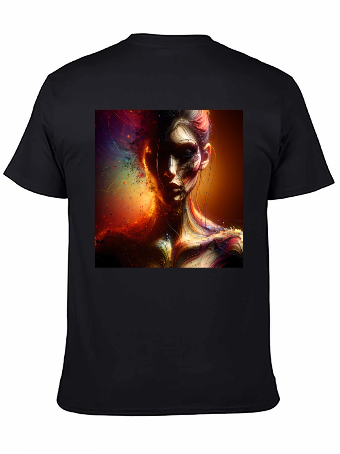 Artistic Portrait Print Black T-Shirt