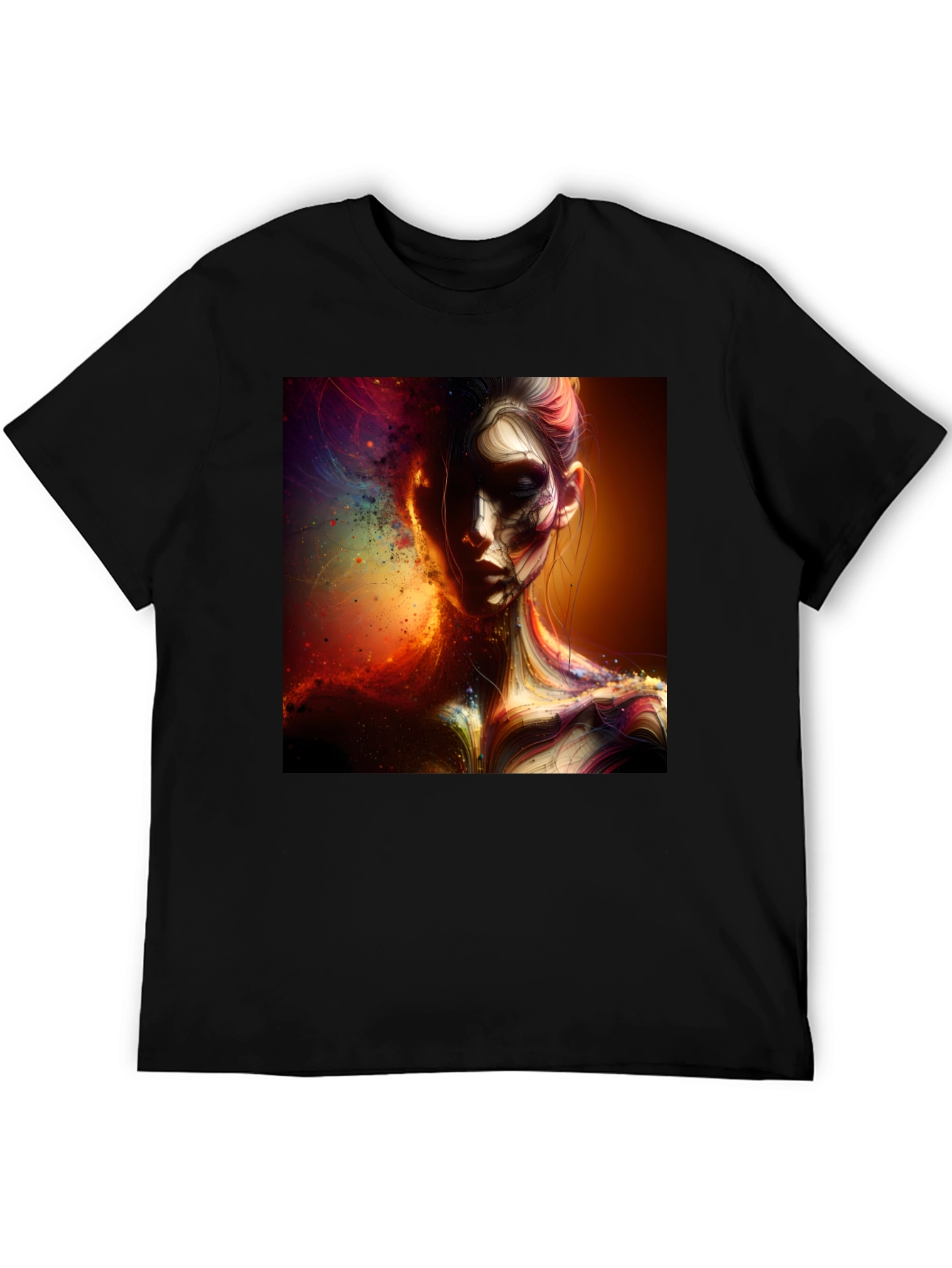 Artistic Portrait Print Black T-Shirt