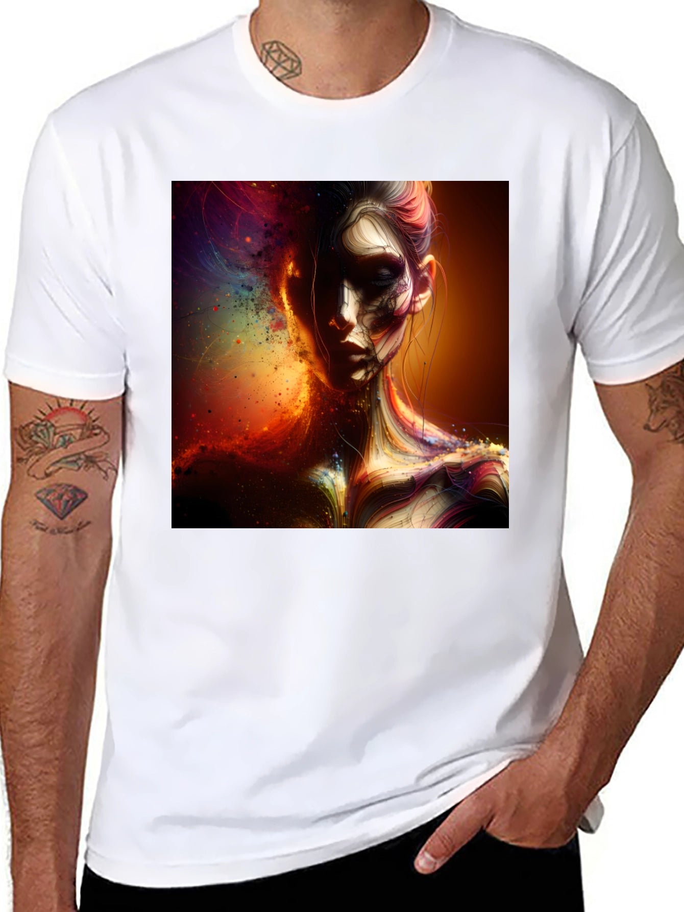 Artistic Portrait Print Black T-Shirt