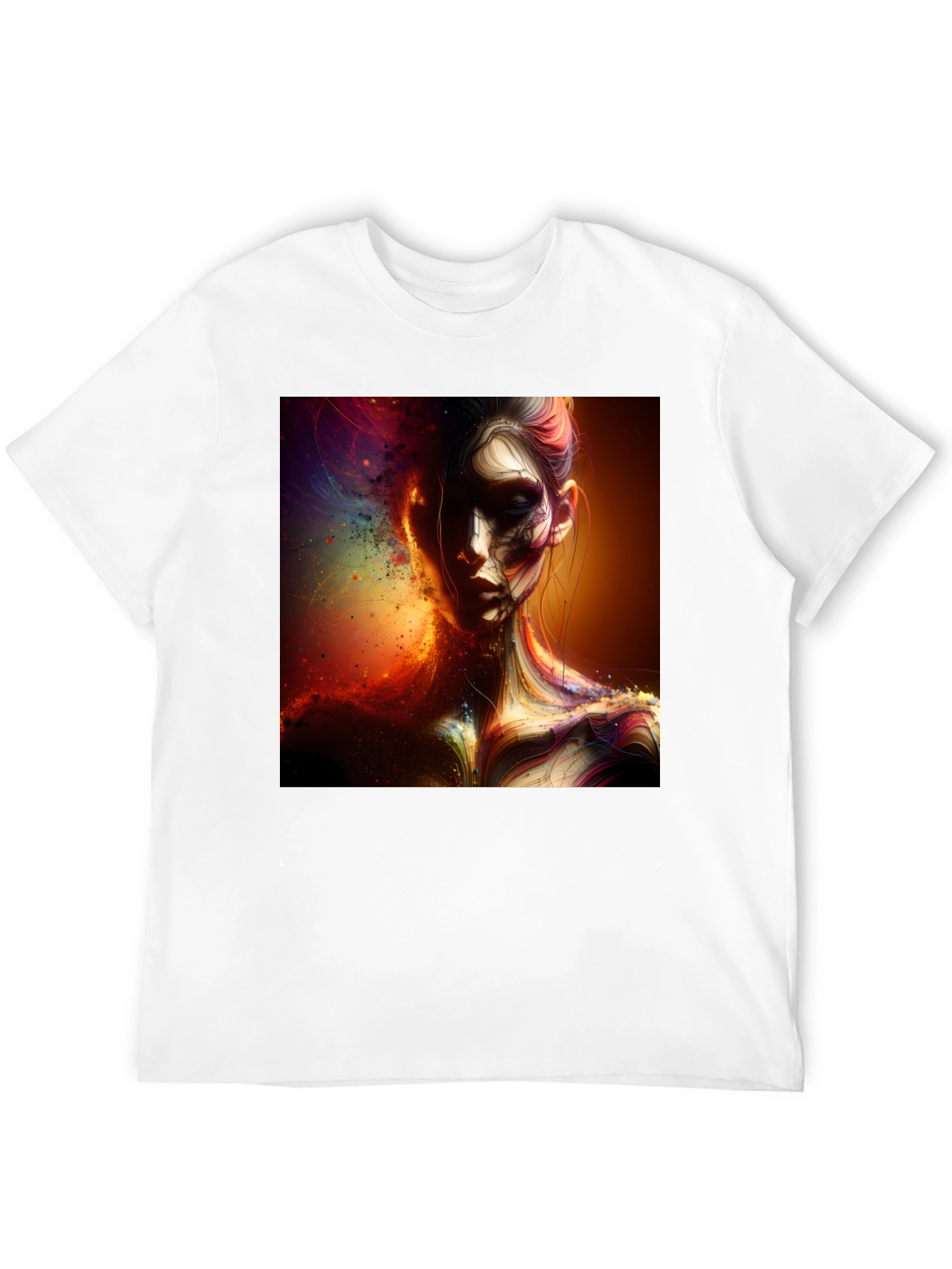 Artistic Portrait Print Black T-Shirt
