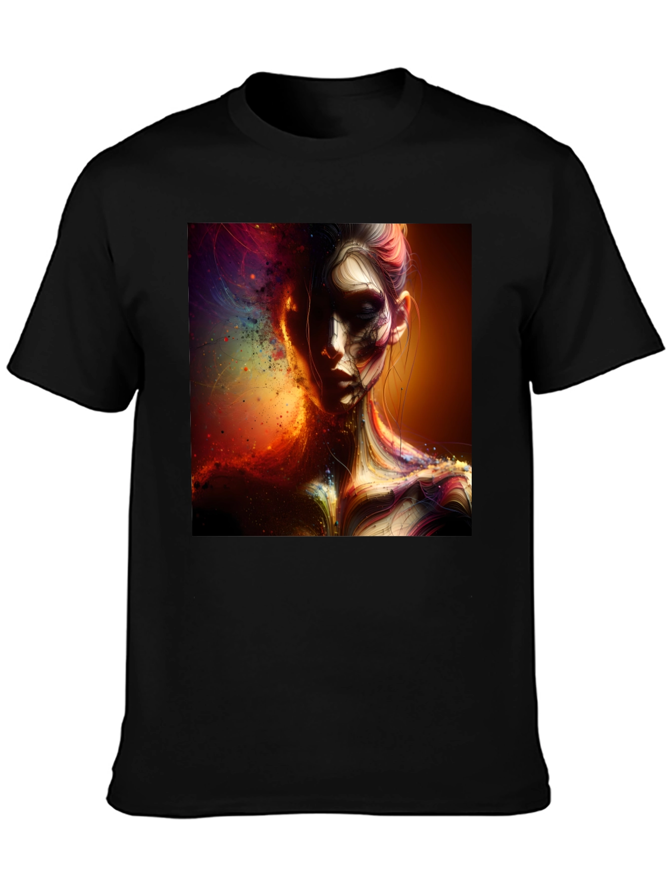 Artistic Portrait Print Black T-Shirt