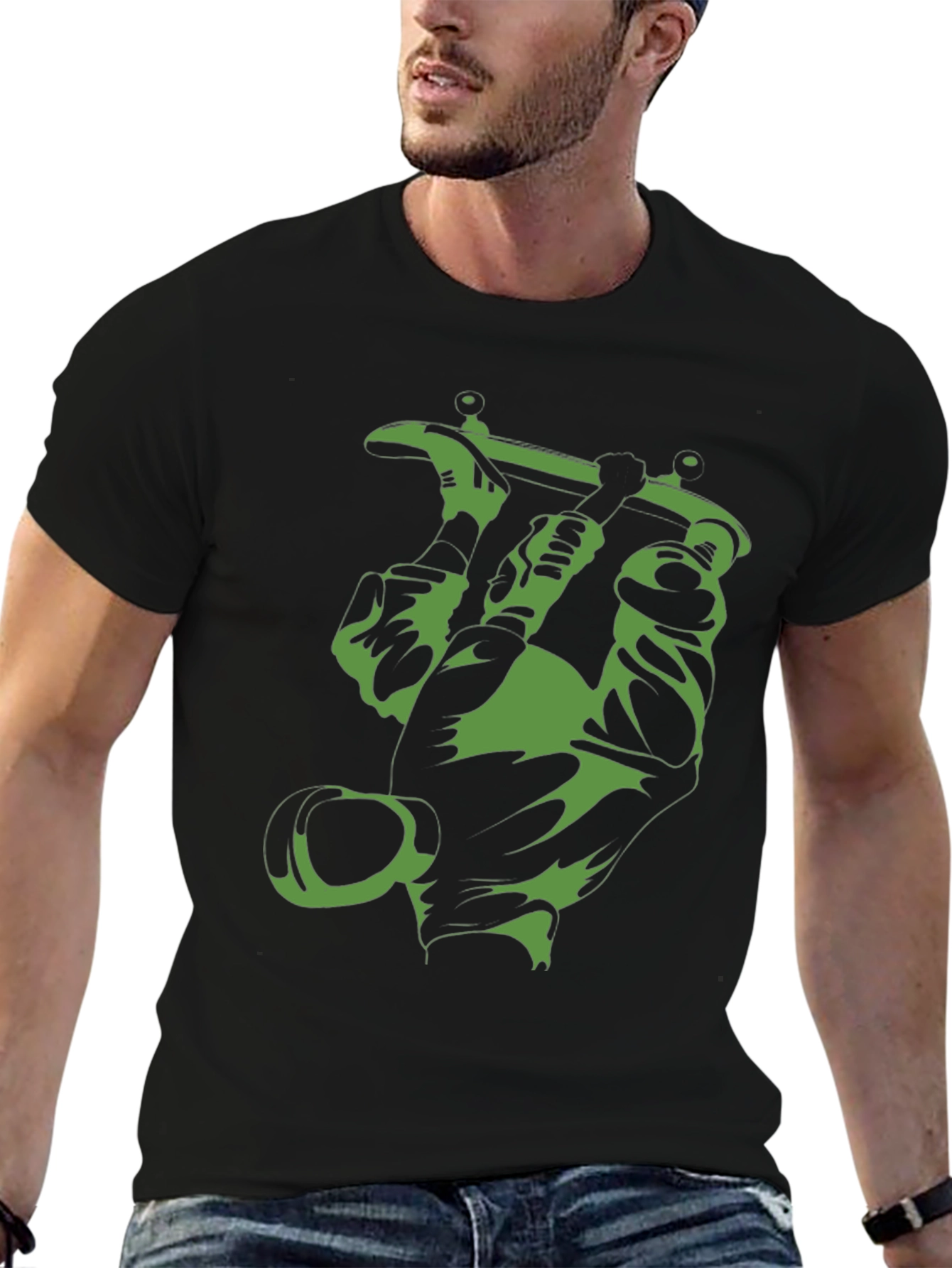 Green Skateboard Graphic Black Tee