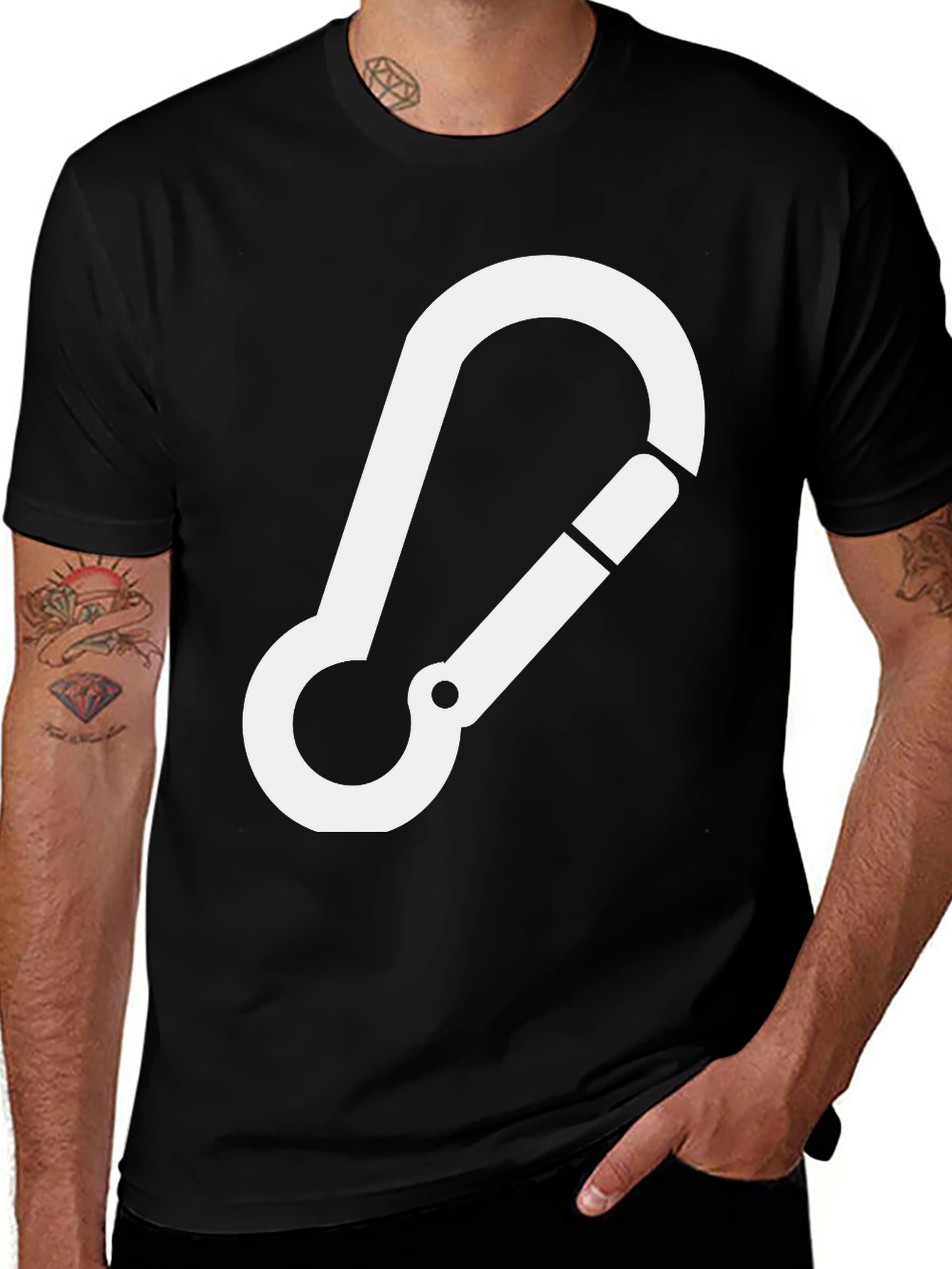 Black T-Shirt with White Carabiner Design
